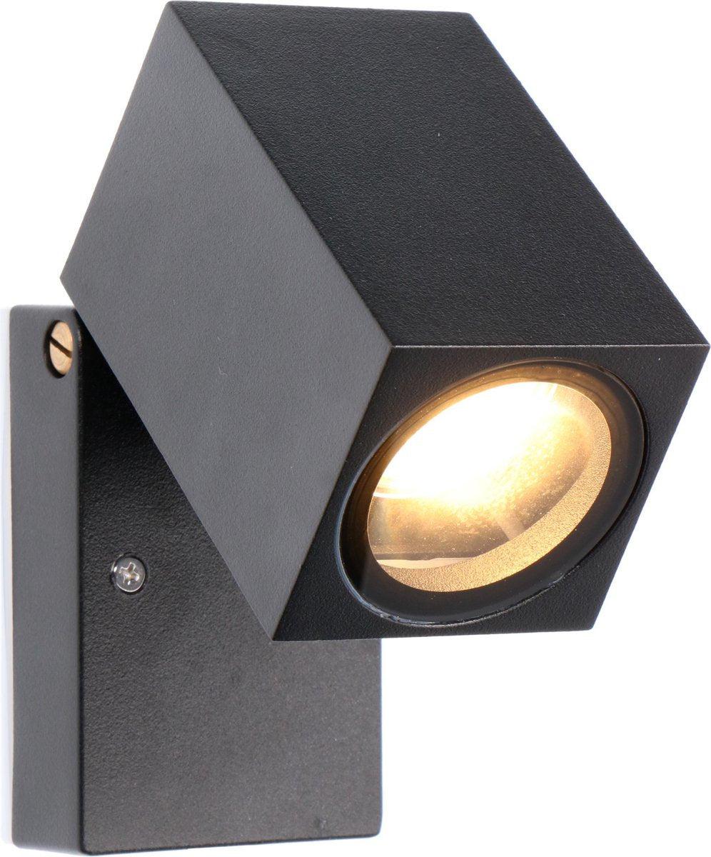 LED Muurspot buiten met GU10 fitting - Kantelbaar - Lucca - IP44 - Zwart - LED.nl