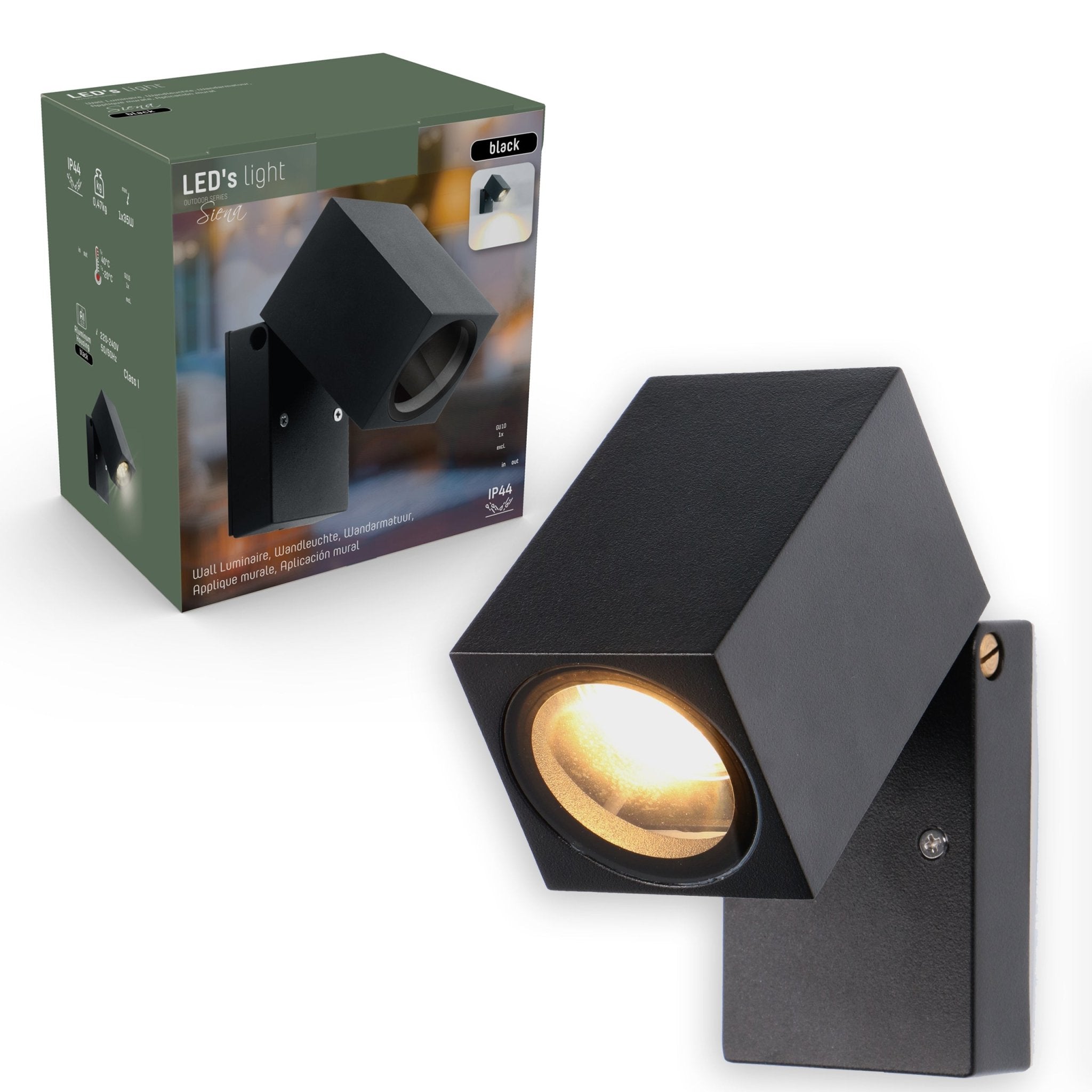 LED Muurspot buiten met GU10 fitting - Kantelbaar - Lucca - IP44 - Zwart - LED.nl