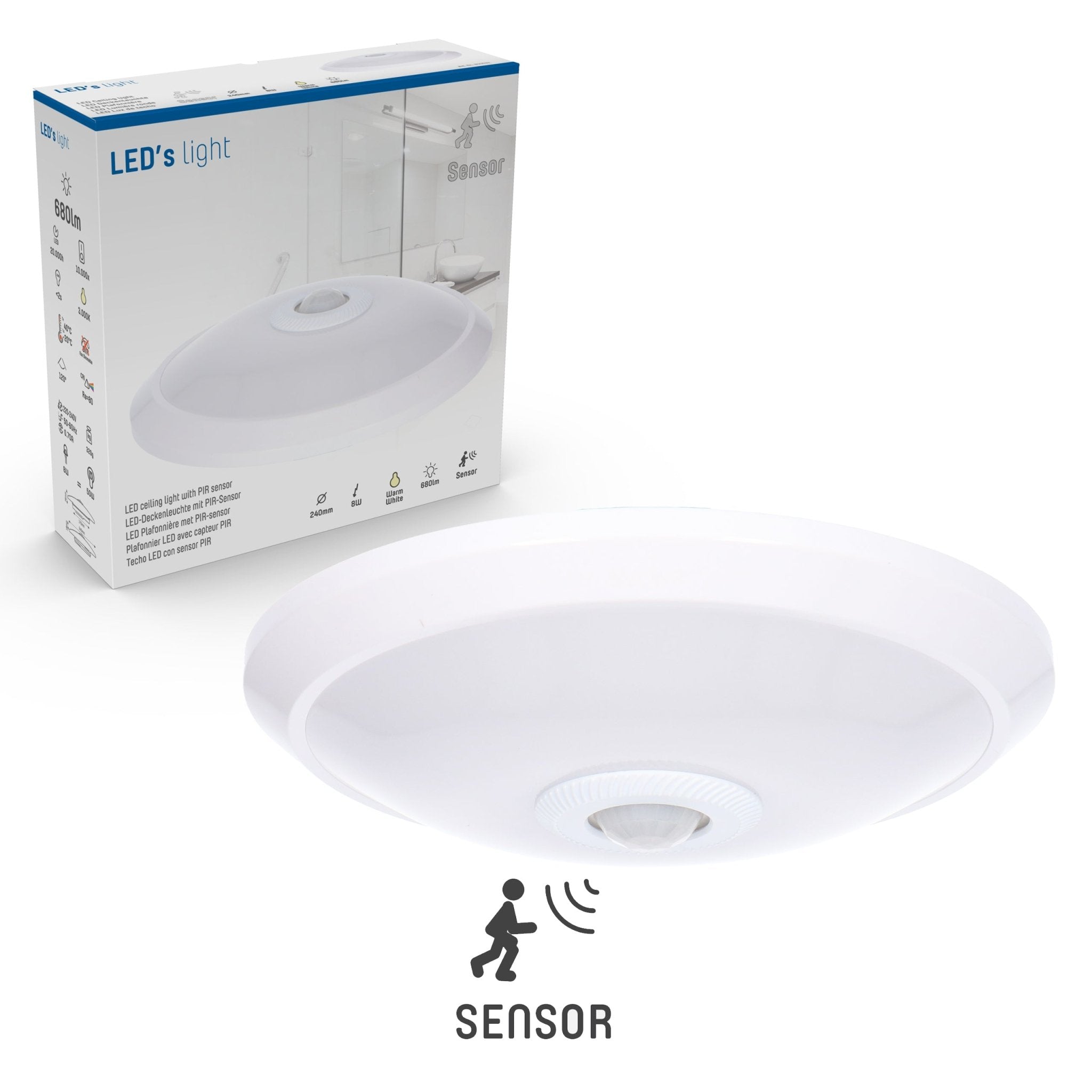 LED Plafondlamp 24 cm met bewegingssensor - Spatwaterdicht - Warm wit - LED.nl