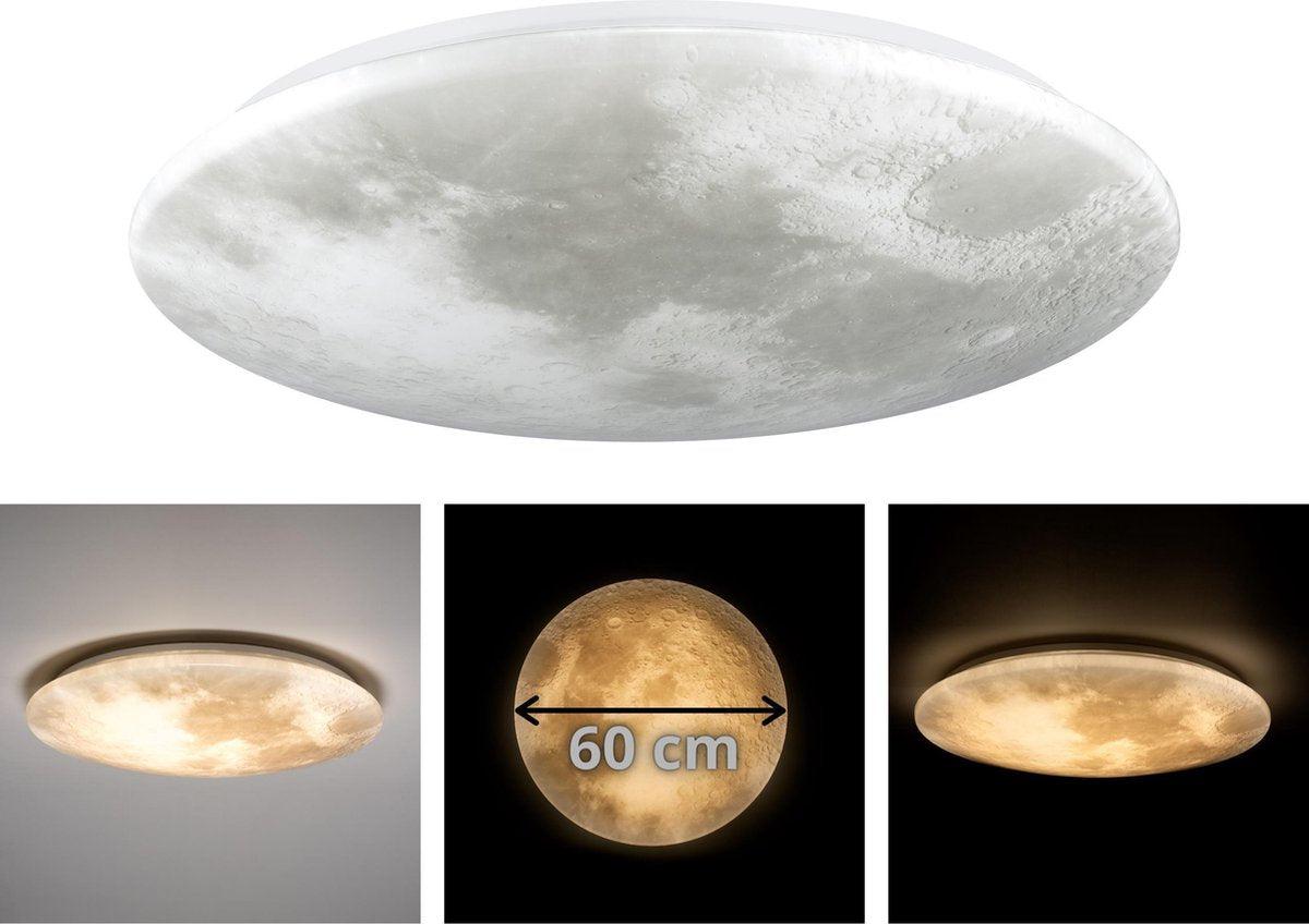 LED Plafondlamp maan voor slaapkamer - 60 cm - Dimbaar met afstandsbediening - LED.nl