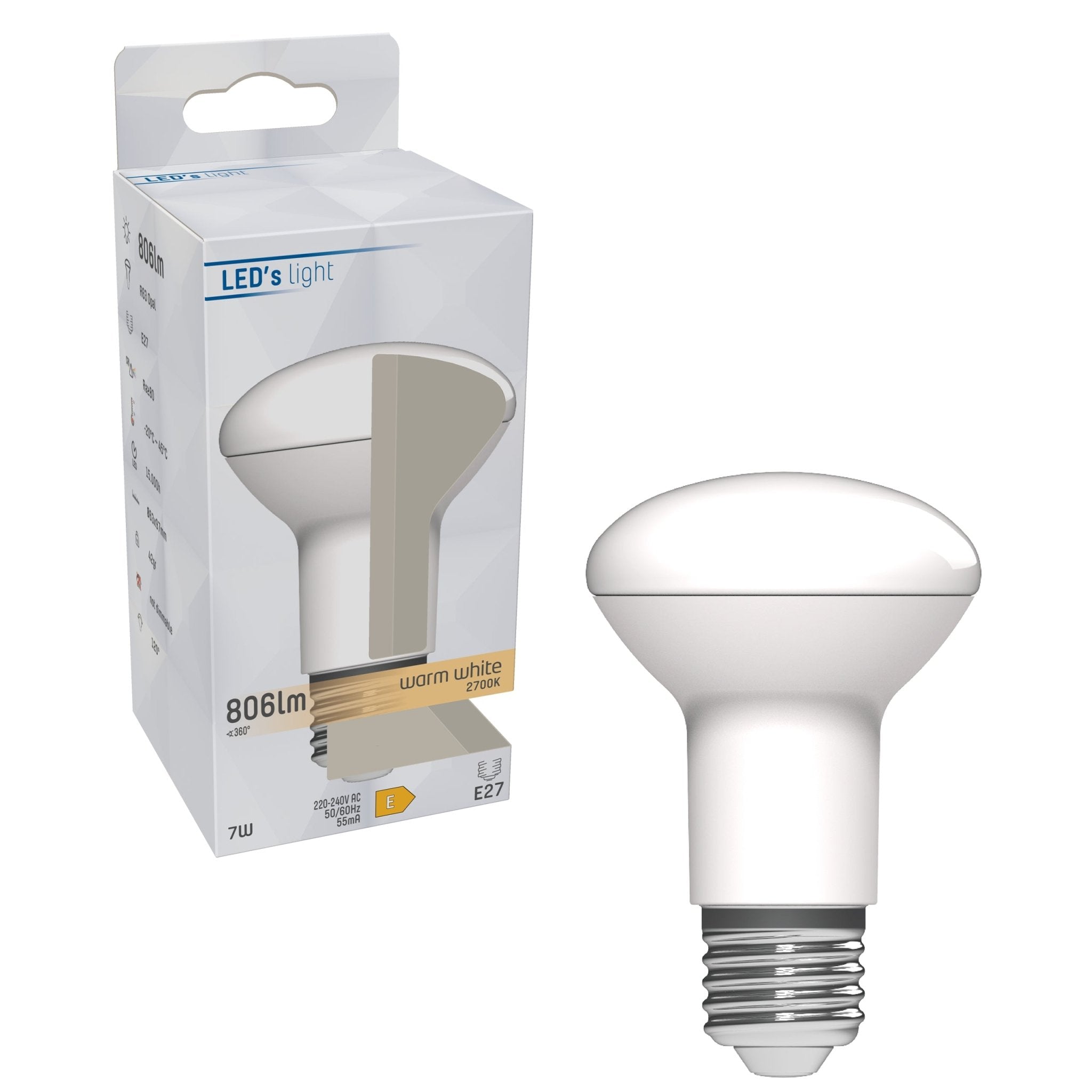 LED Reflectorlamp E27 - R63 Reflector - Warm wit - 7W vervangt 60W - LED.nl