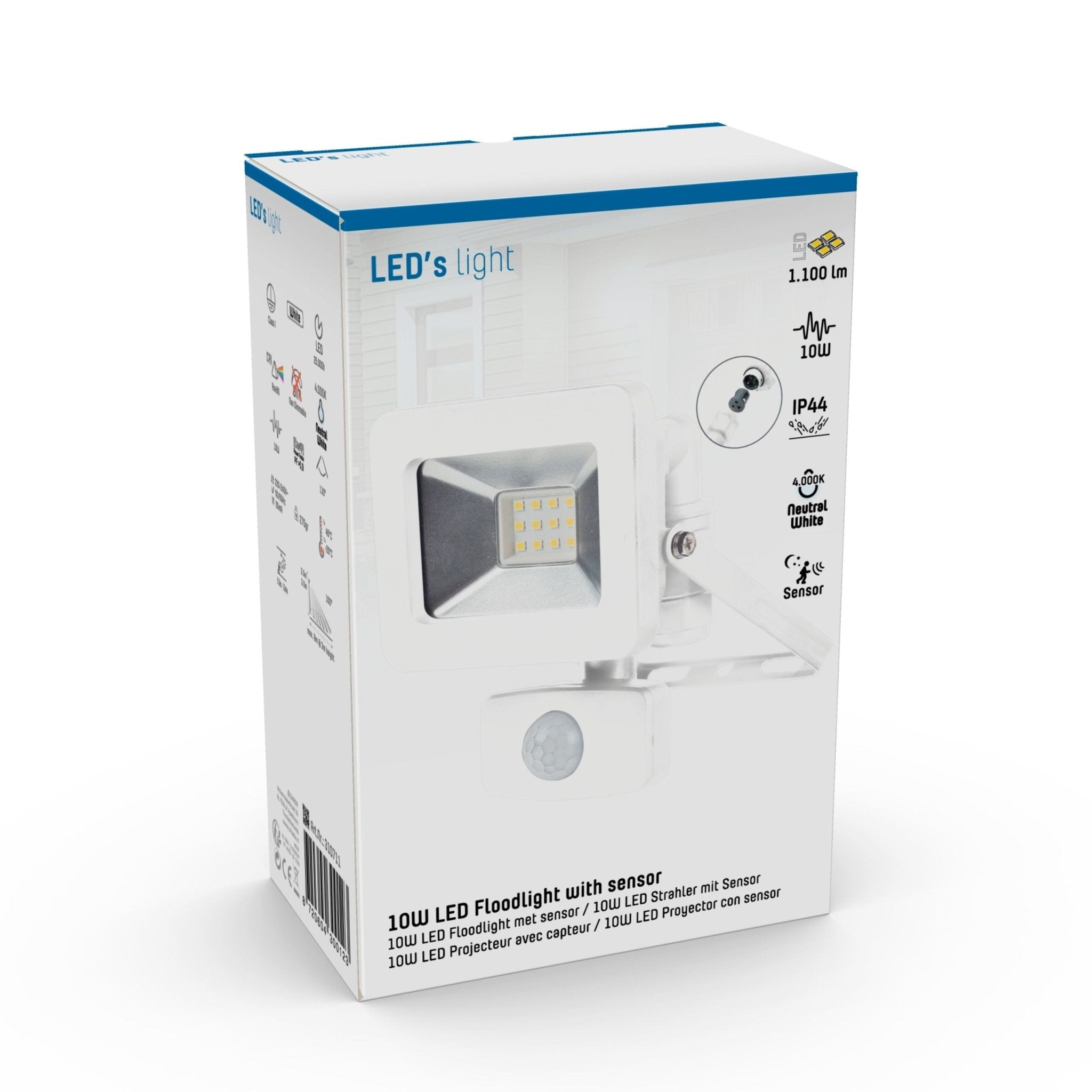 LED Schijnwerper met bewegingssensor 10W - IP44 - binnen en buiten - 1100 lm - Wit - LED.nl