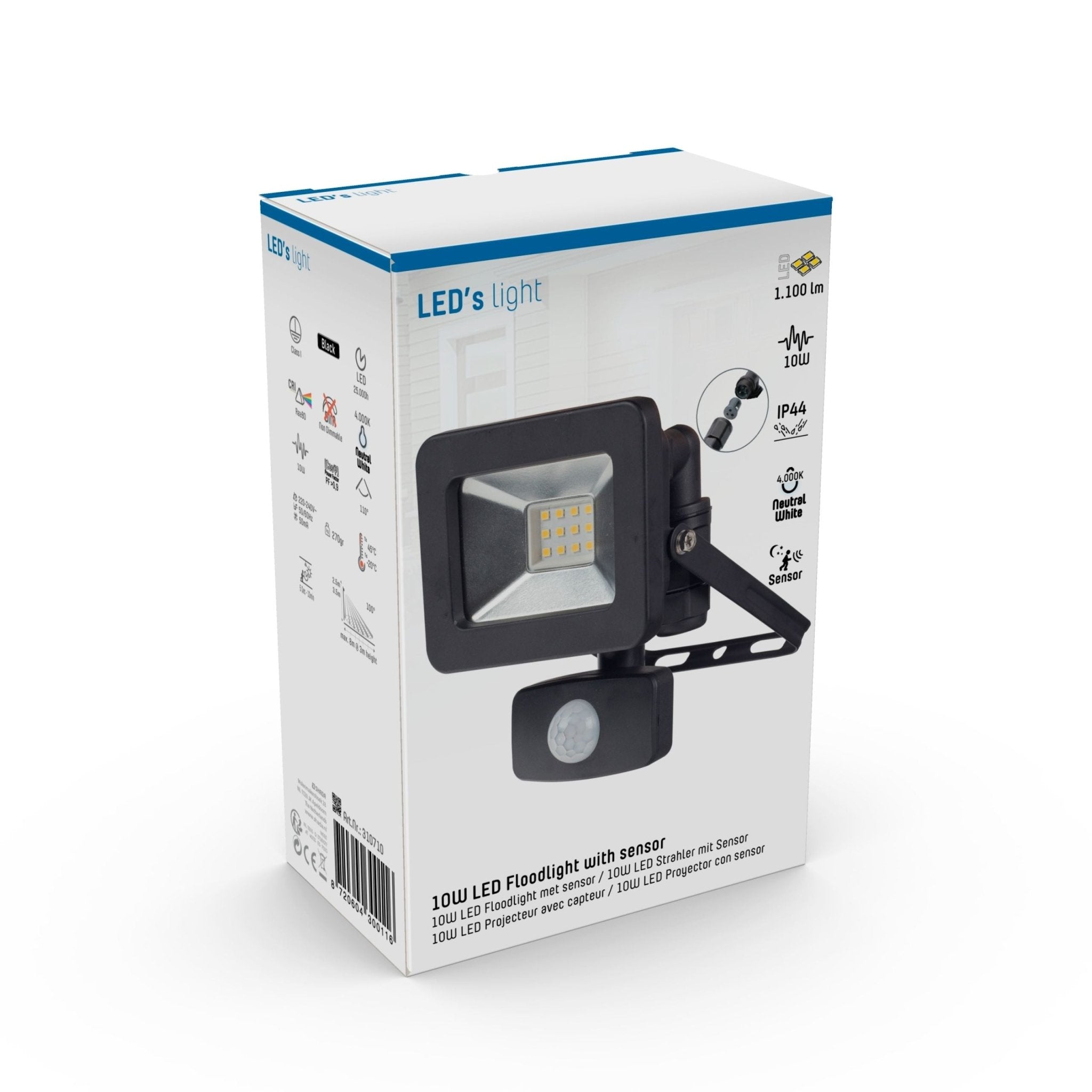 LED Schijnwerper met bewegingssensor 10W - IP44 - binnen en buiten - 1100 lm - Zwart - LED.nl