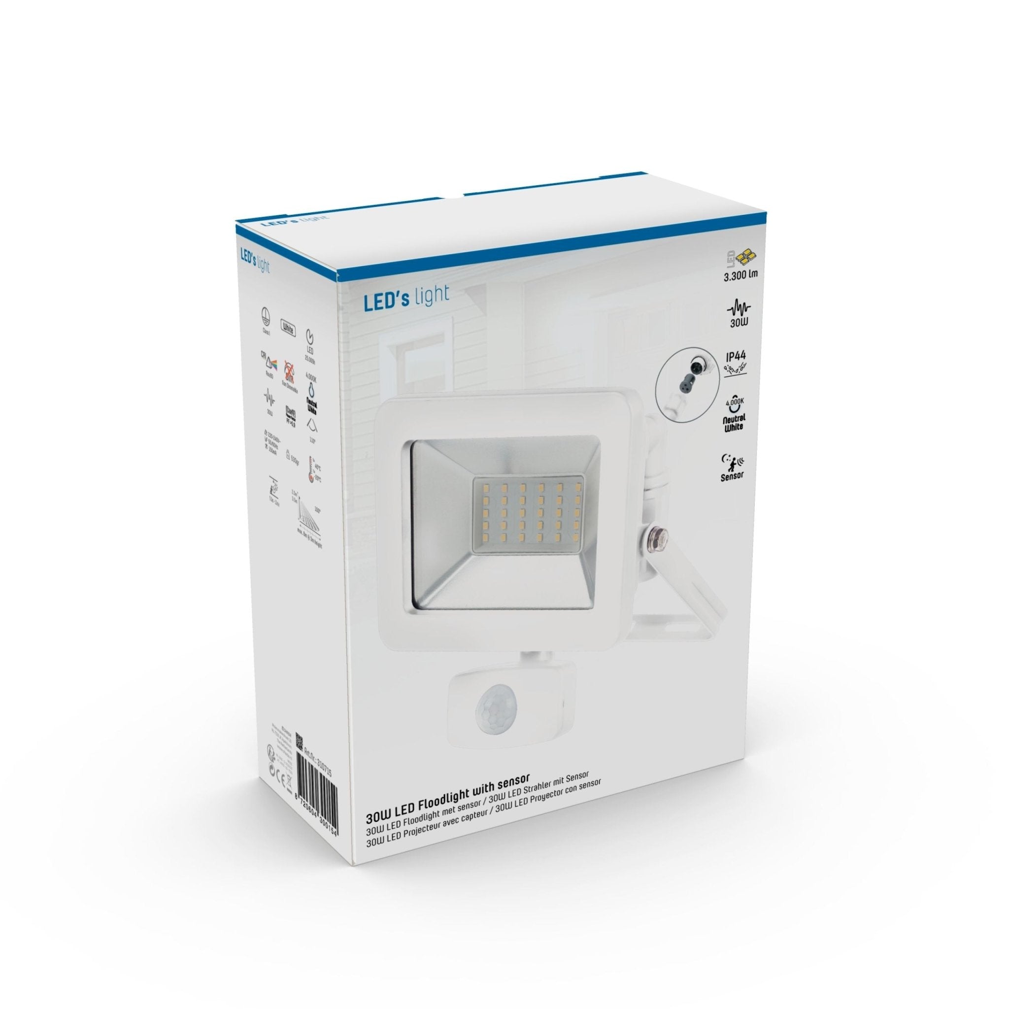 LED Schijnwerper met bewegingssensor 30W - IP44 - binnen en buiten - 3300 lm - Wit - LED.nl
