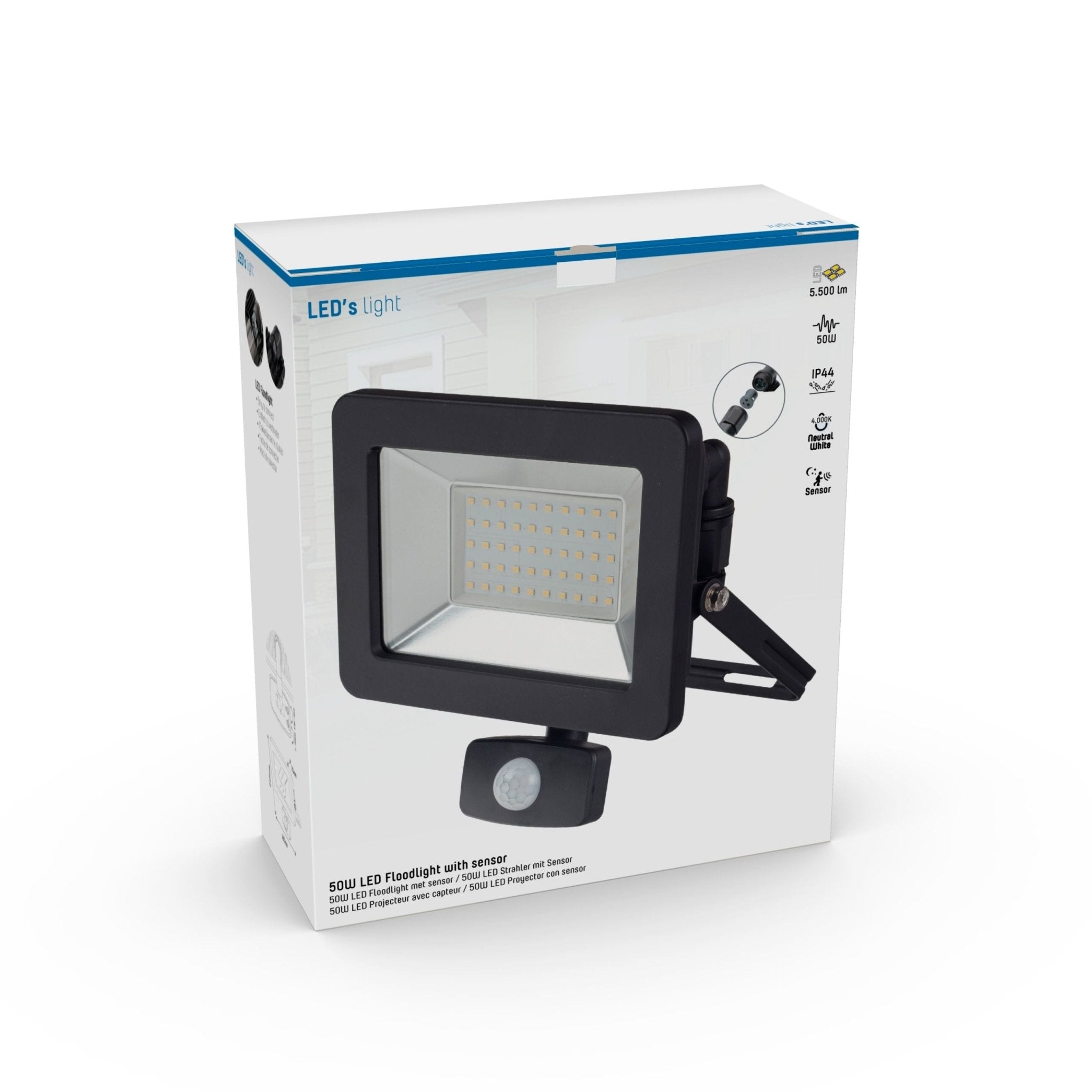 LED Schijnwerper met bewegingssensor 50W - IP44 - binnen en buiten - 5500 lm - Zwart - LED.nl