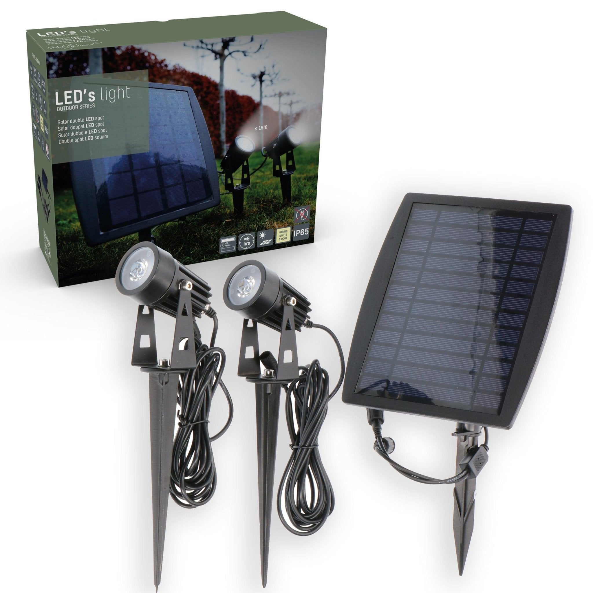 LED Solar Tuinspots Twins met zonnepaneel - Automatisch aan en uit - 25 cm - LED.nl
