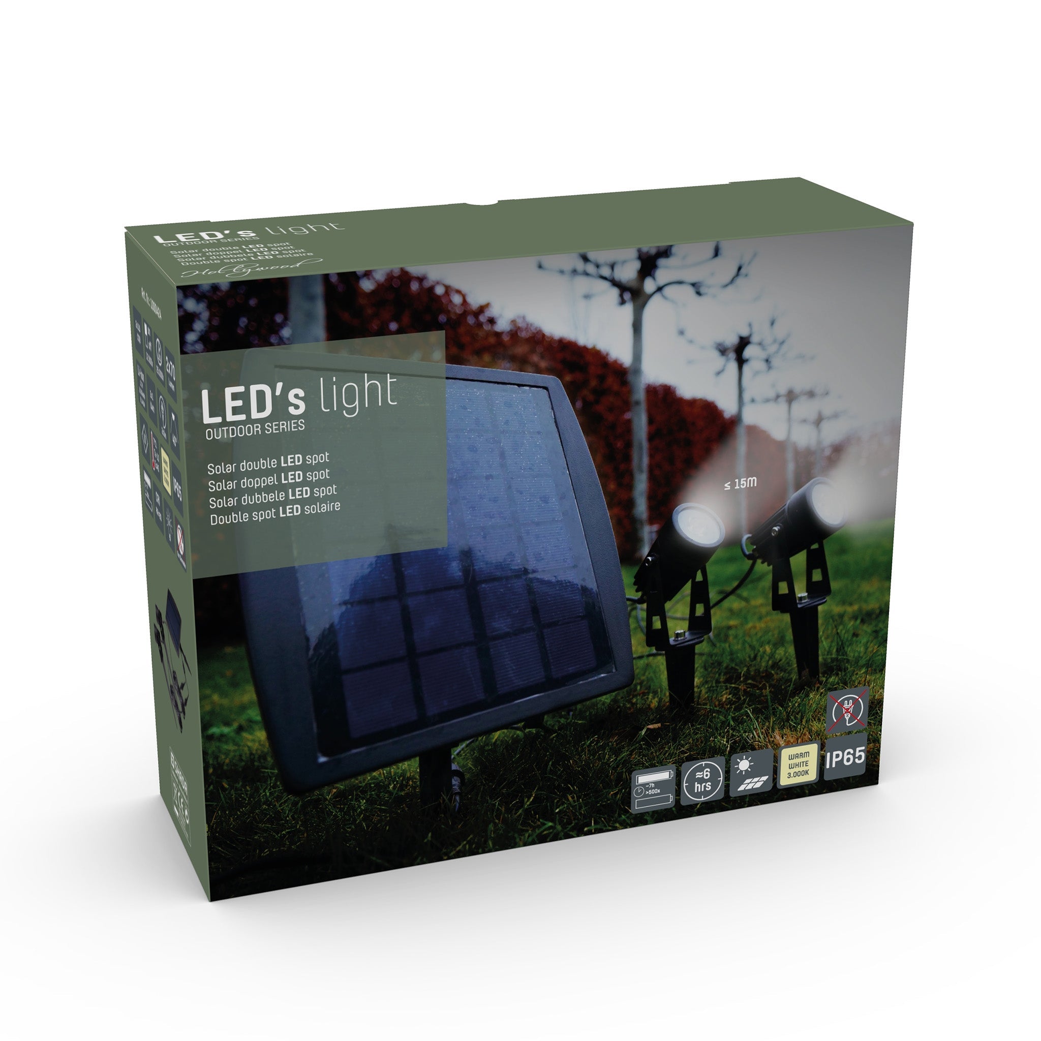 LED Solar Tuinspots Twins met zonnepaneel - Automatisch aan en uit - 25 cm - LED.nl