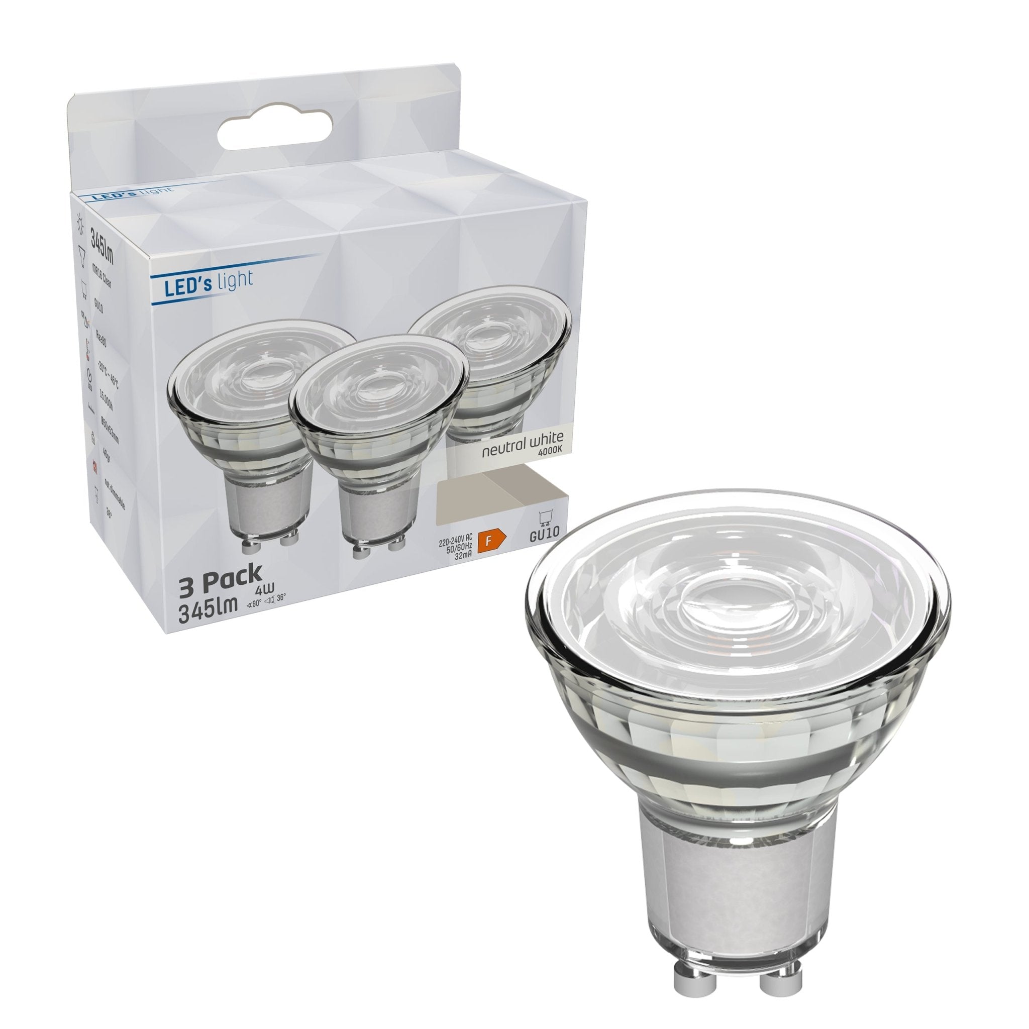 LED Spots GU10 - Helder - Koud wit - 4W vervangt 40W - 3 Spotjes - LED.nl