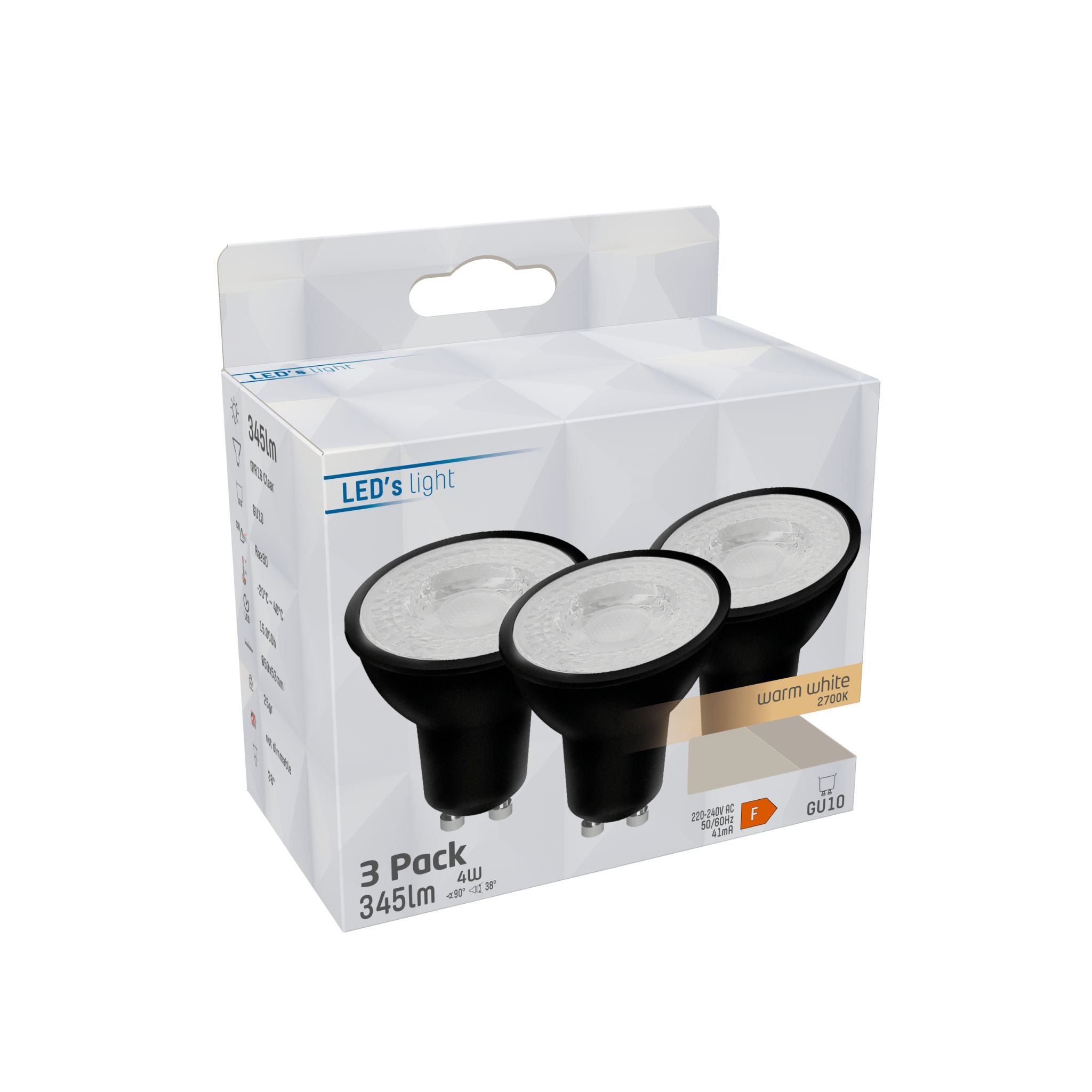 LED Spots GU10 Zwart - Warm wit licht - 3.5W vervangt 35W - 3 Spotjes - LED.nl