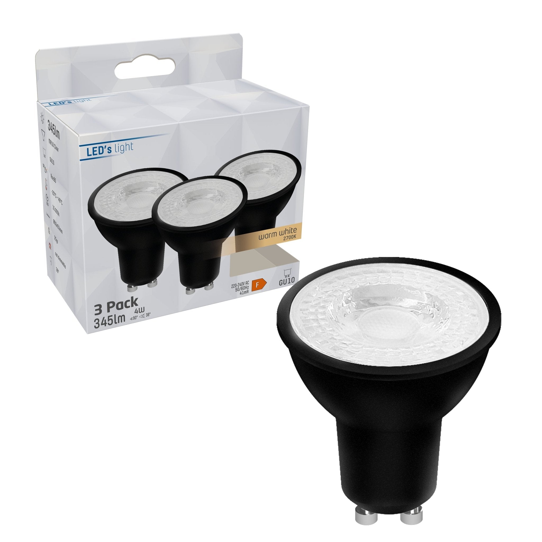 LED Spots GU10 Zwart - Warm wit licht - 3.5W vervangt 35W - 3 Spotjes - LED.nl
