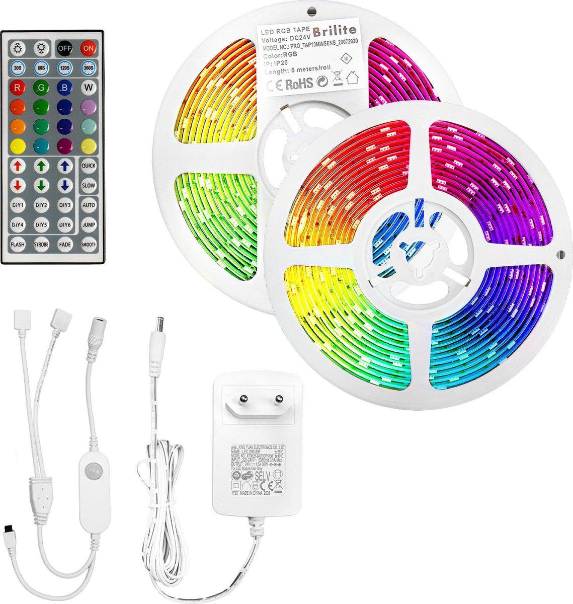 LED Strip 10 meter multi color met bewegingssensor - Auto aan- en uit - Met afstandsbediening - LED.nl