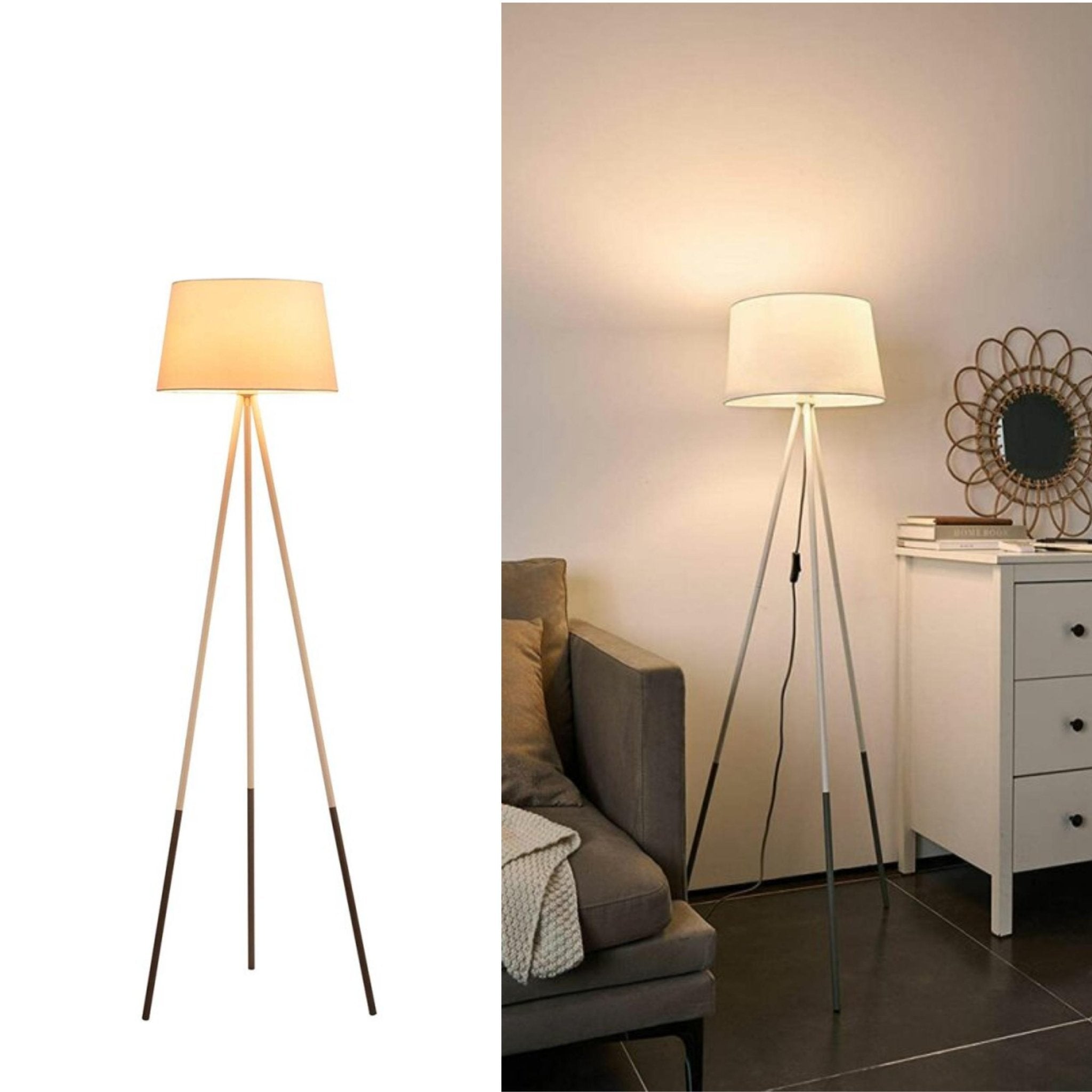 LED Vloerlamp driepoot met schakelaar - 136 cm - Wit / Grijs - LED.nl