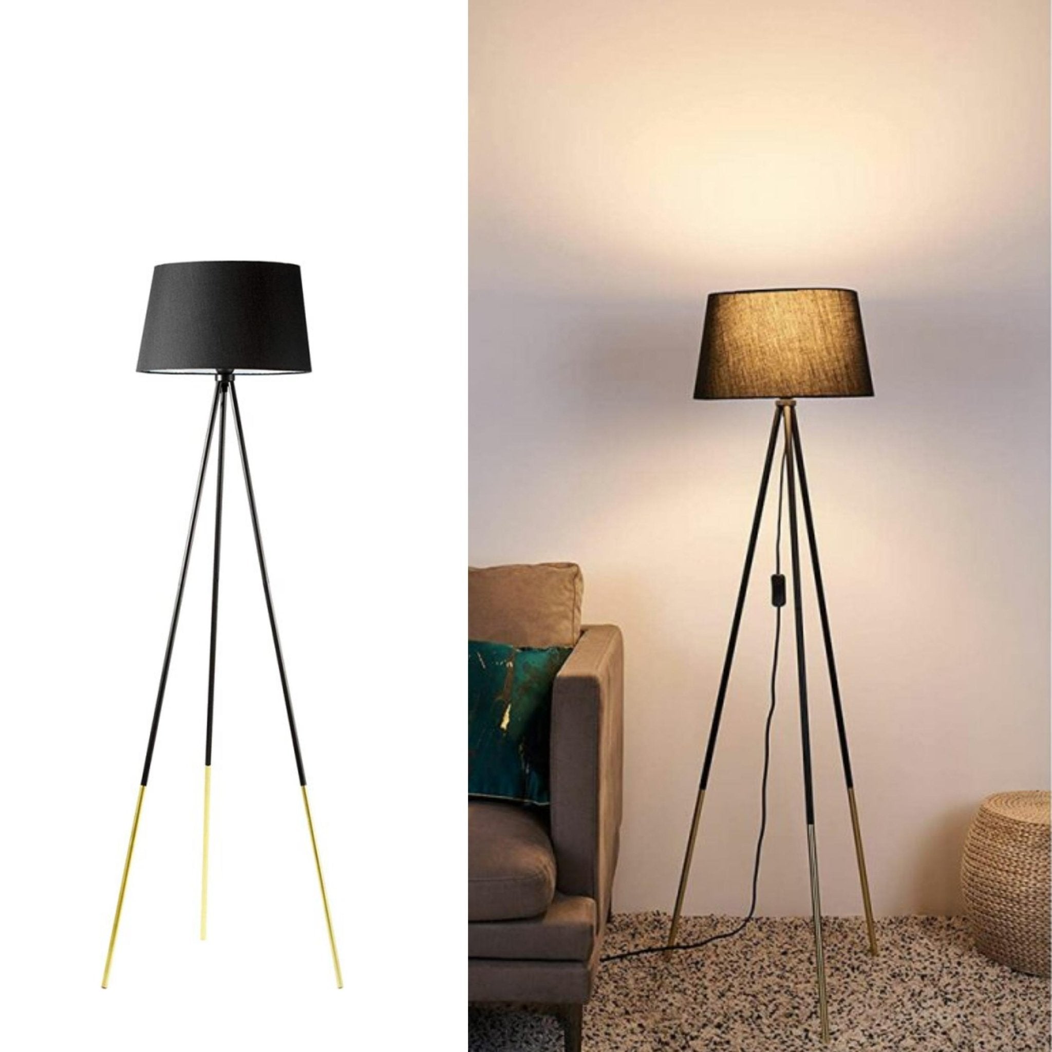 LED Vloerlamp driepoot met schakelaar - 136 cm - Zwart / Goud - LED.nl