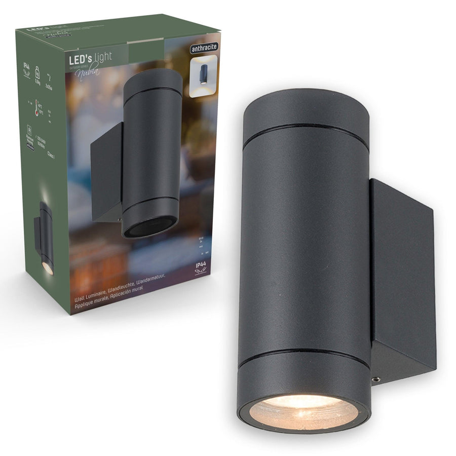 3 pack - LED's Light Up & Down Light Wandlamp - 2x GU10 fitting - IP44 - Antraciet - Model Carpi Wandlampen LED.nl