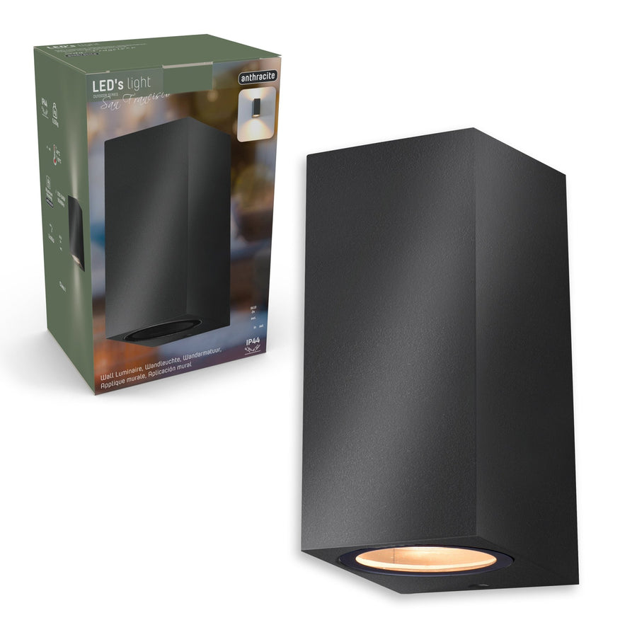 NØRD Up&Down - LED's Light LED Buitenlamp met GU10 fitting - Rechthoek - IP44 - Antraciet - Model Milaan Wandlampen LED.nl
