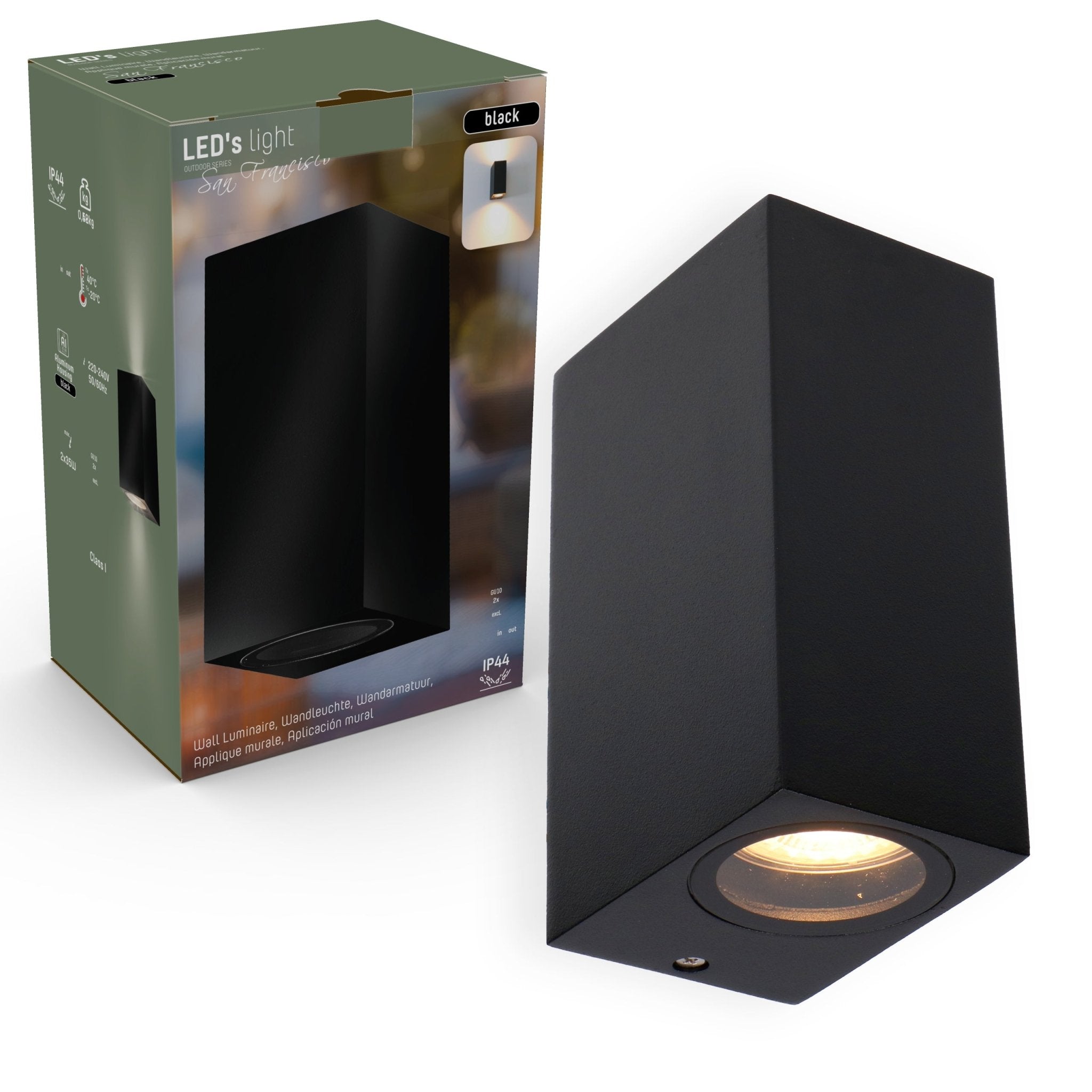 LED Wandlamp buiten met GU10 fitting - Milaan - Rechthoek - IP44 - Zwart - LED.nl
