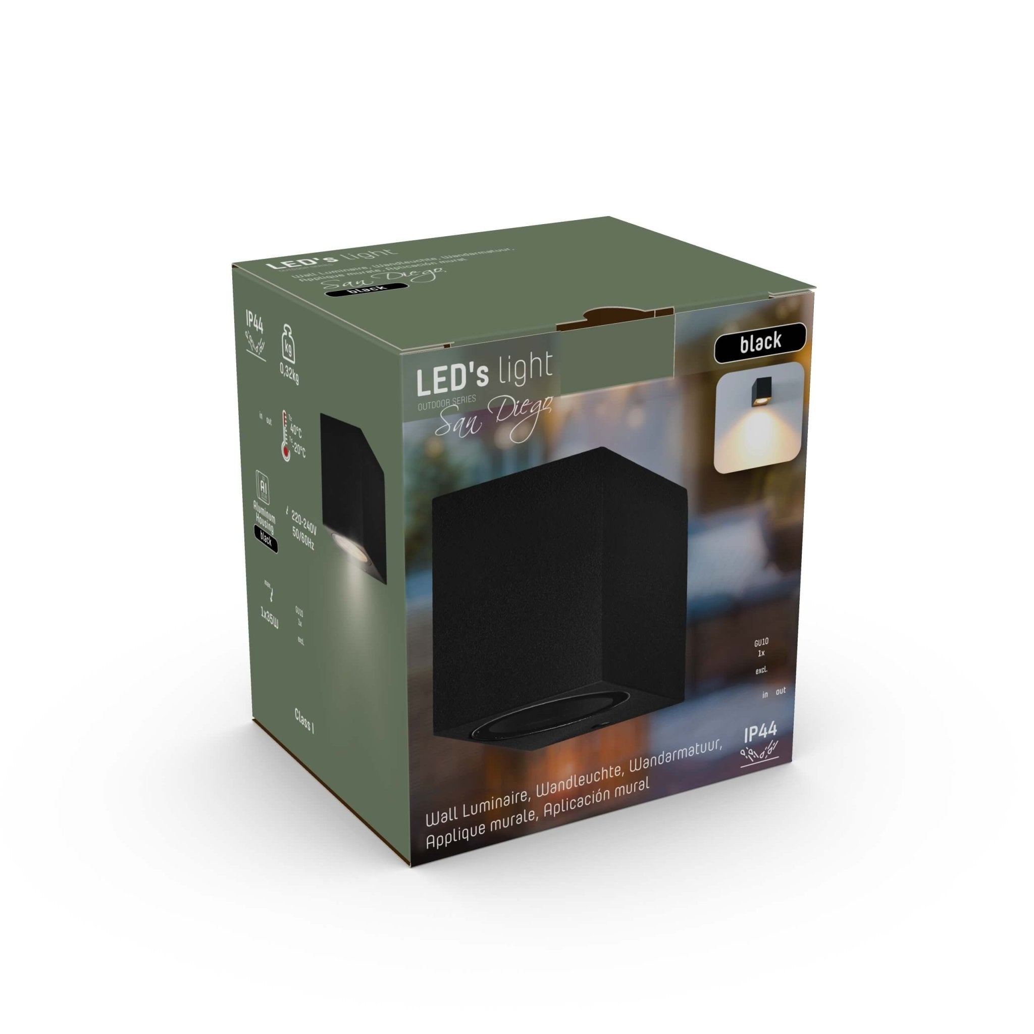 LED Wandlamp buiten met GU10 fitting - Rome - Vierkant - IP44 - Zwart - LED.nl