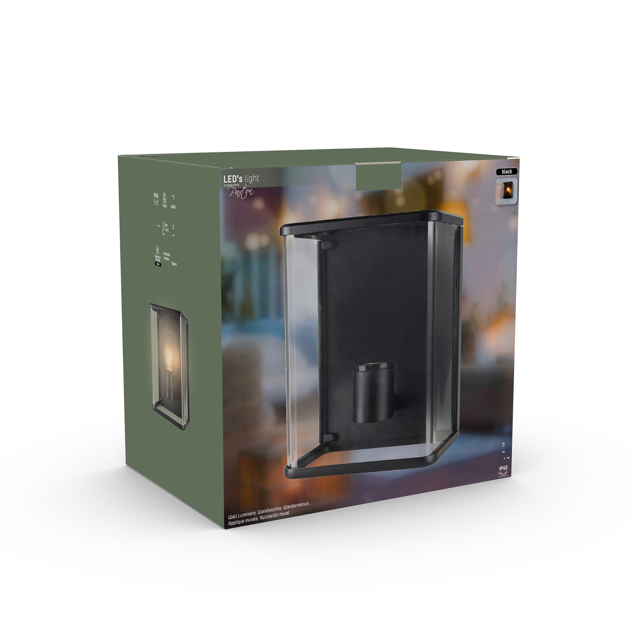LED Wandlamp Glas - Rondom licht - Rechthoek - E27 fitting - IP44 - Zwart - LED.nl