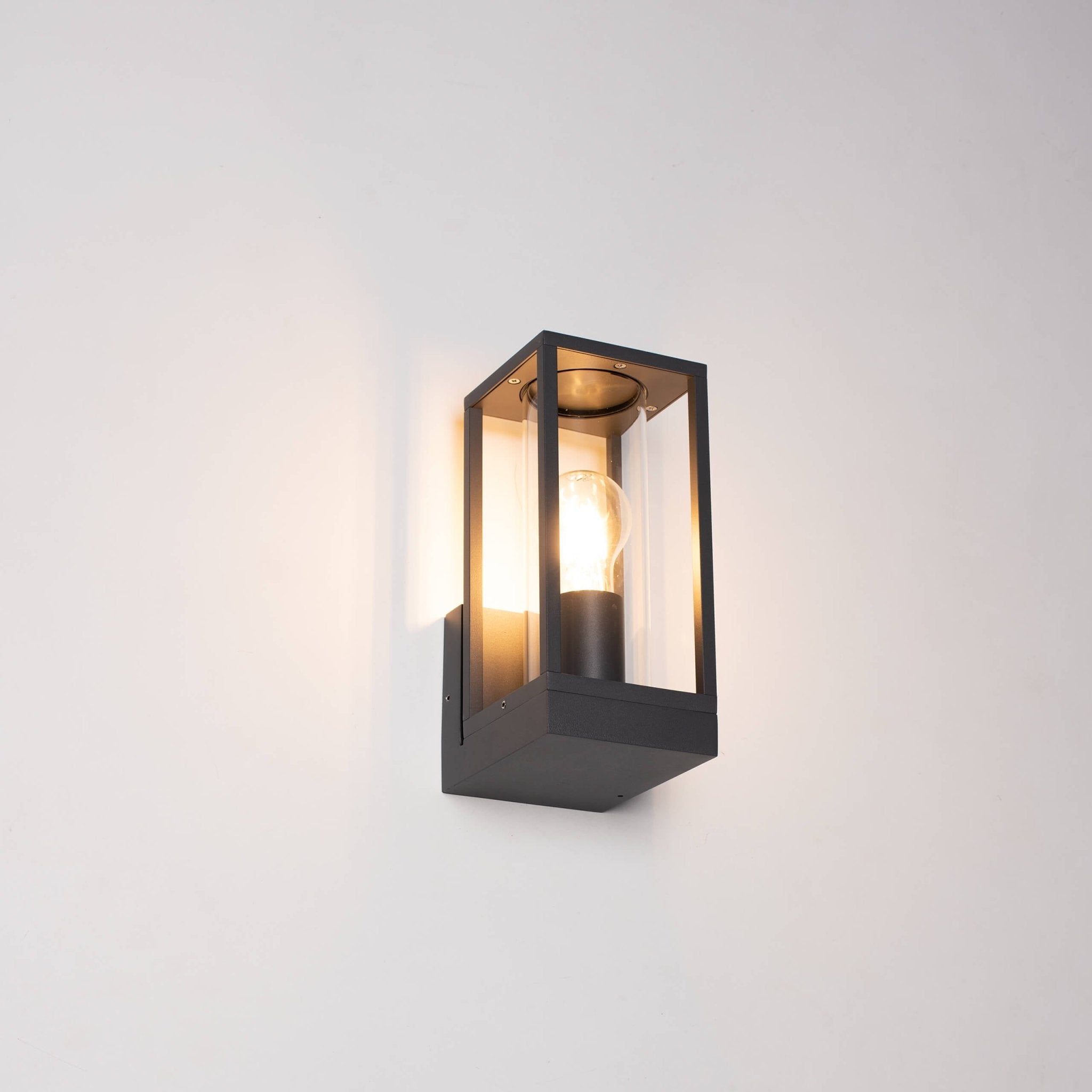 LED Wandlamp met glazen ruiten - Rechthoek - E27 fitting - IP44 - Antraciet - LED.nl
