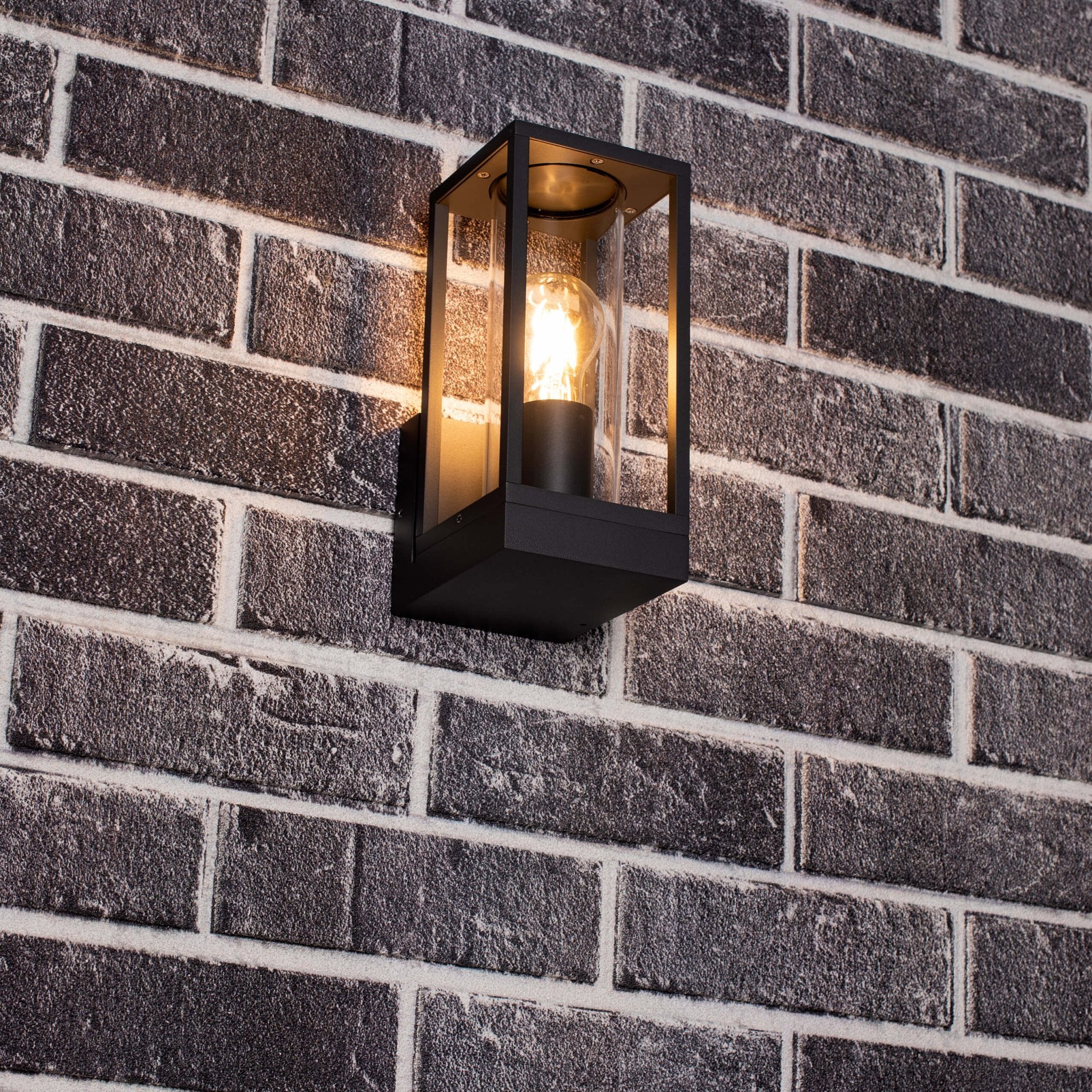 LED Wandlamp met glazen ruiten - Rechthoek - E27 fitting - IP44 - Antraciet - LED.nl