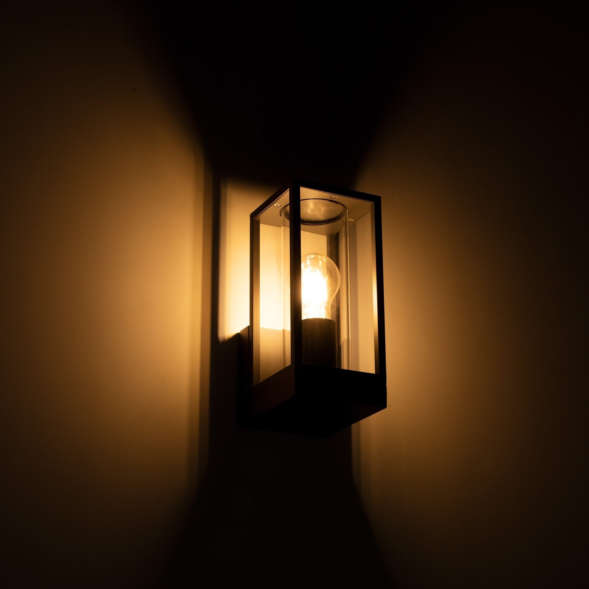 LED Wandlamp met glazen ruiten - Rechthoek - E27 fitting - IP44 - Antraciet - LED.nl