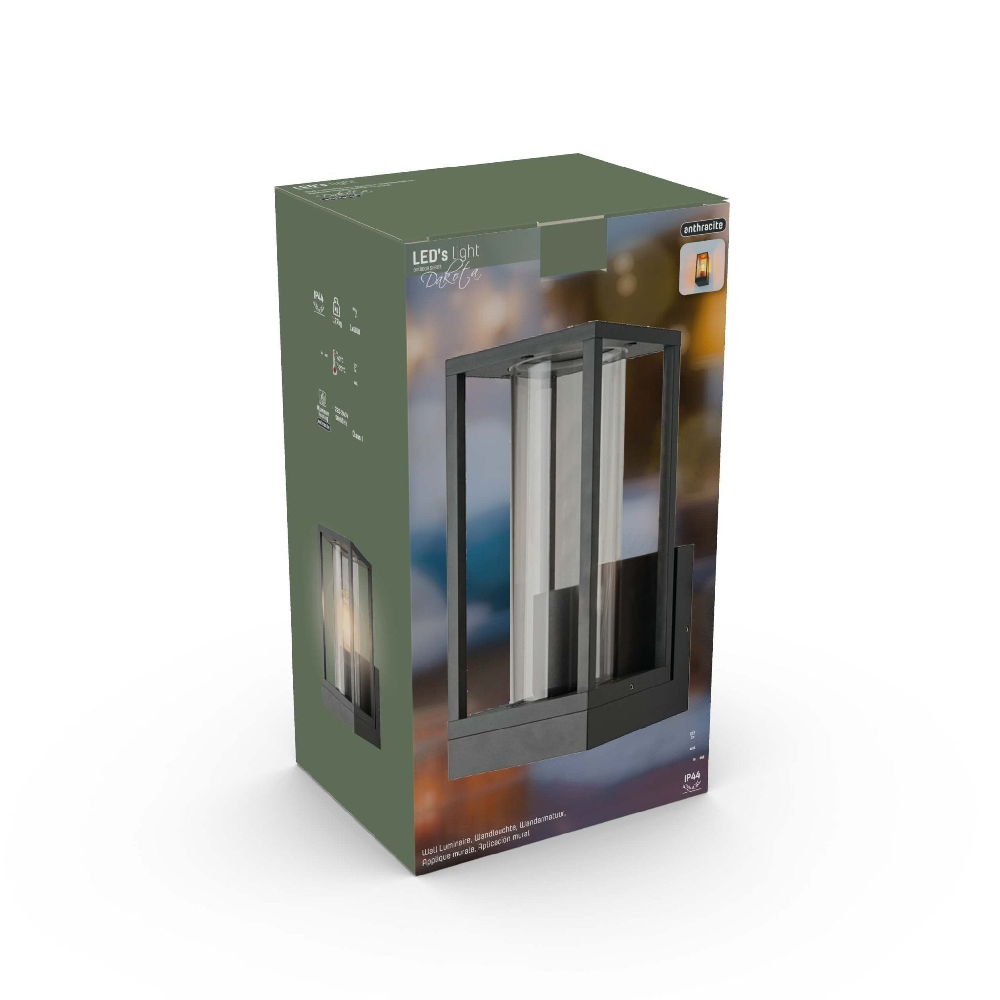 LED Wandlamp met glazen ruiten - Rechthoek - E27 fitting - IP44 - Antraciet - LED.nl