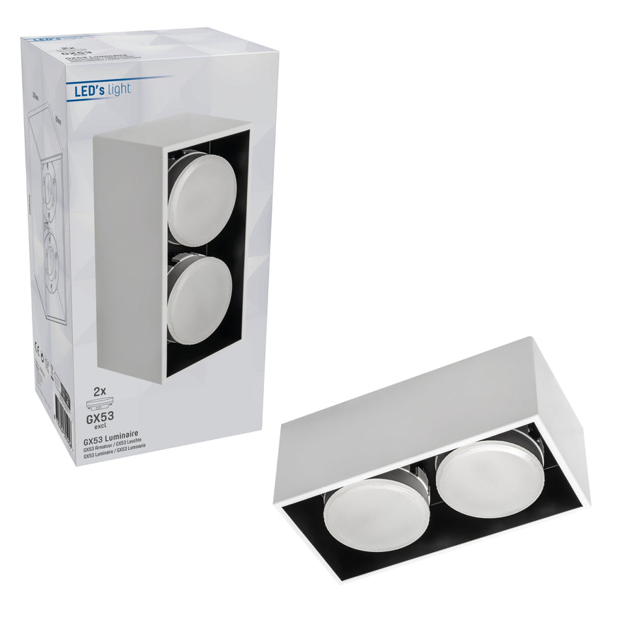 LED's Light Cube LED Plafondlamp - 2 lichtpunten - Draaibaar licht - Staal - 20 x 8 cm - Wit Plafondlampen LED.nl