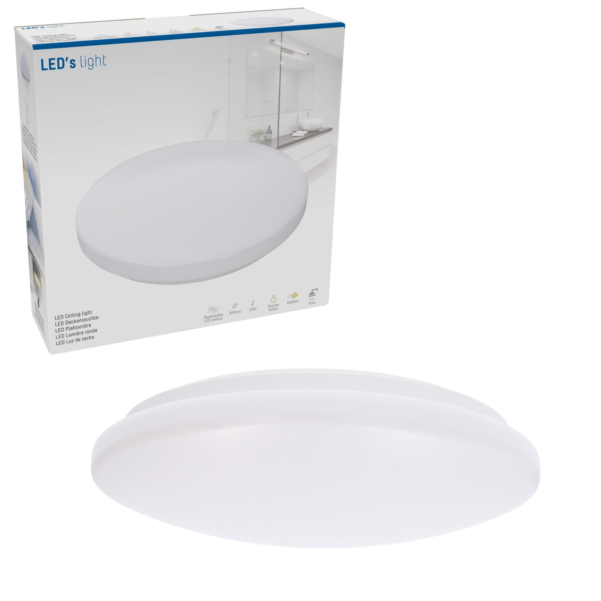 LED's Light Universele Plafondlamp 1600 - Geschikt voor badkamer IP44 - Koel wit (4000K) - 30 cm - LED.nl