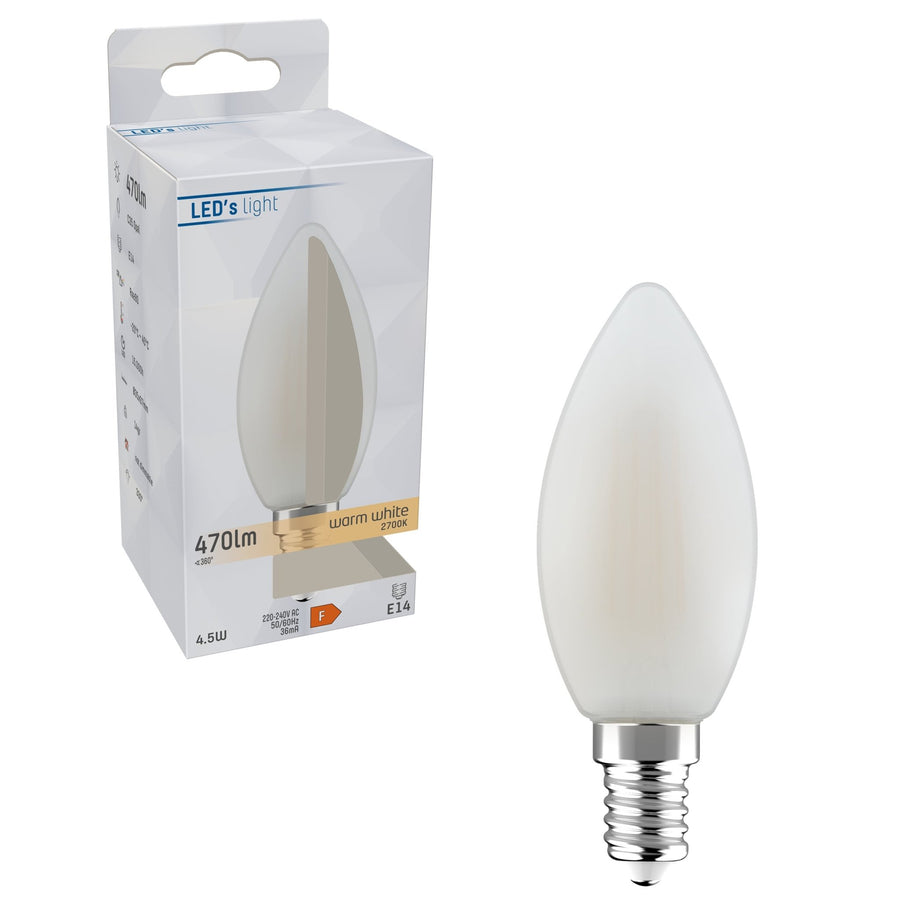 LongLife LED Filamentlampe Kerze E14 - Milchglas - Warmweiß - 4,5W ersetzt 40W - LED.de