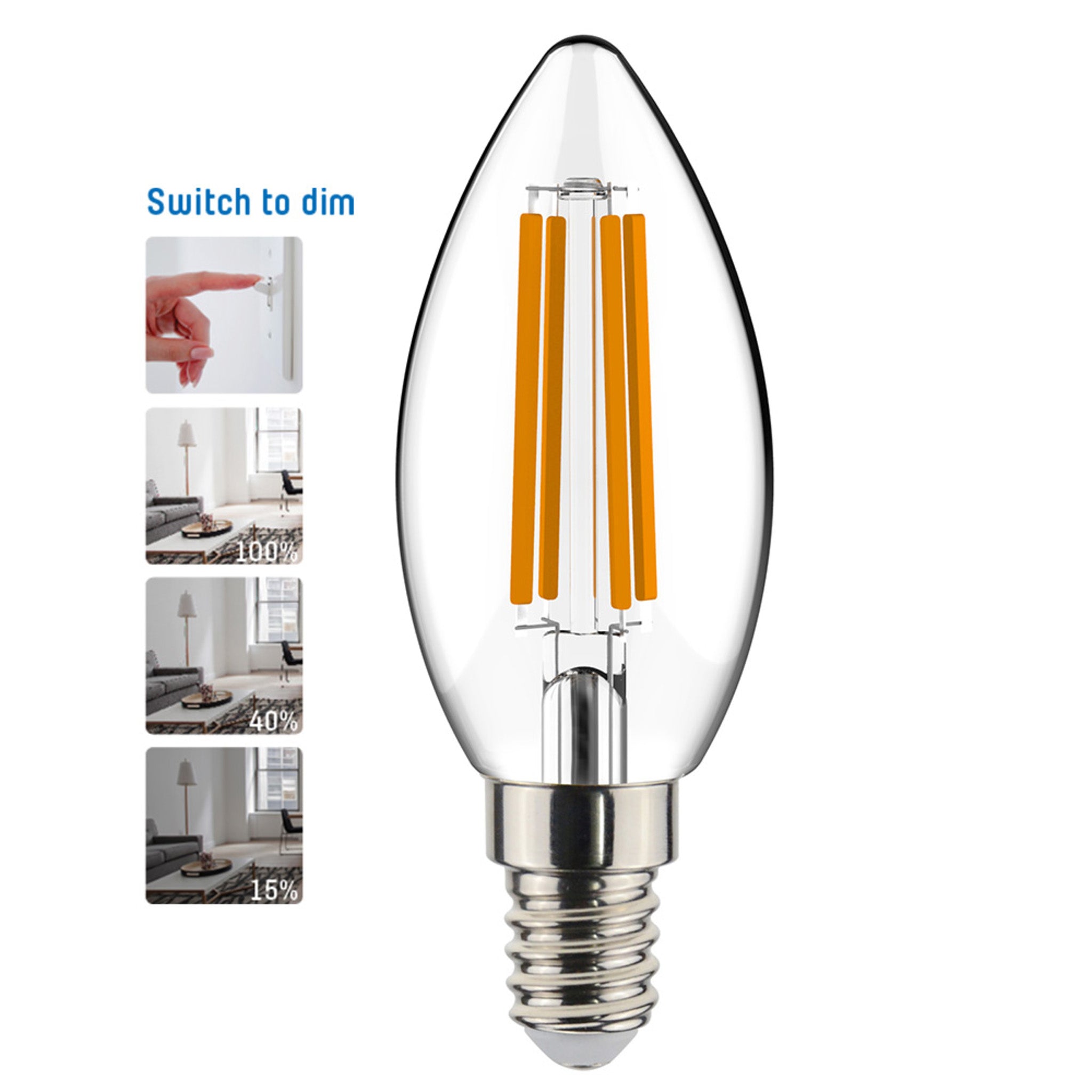 LongLife LED Lamp E14 Filament Kaars - Dimbaar zonder dimmer - C35 Kaarslamp - LED.nl