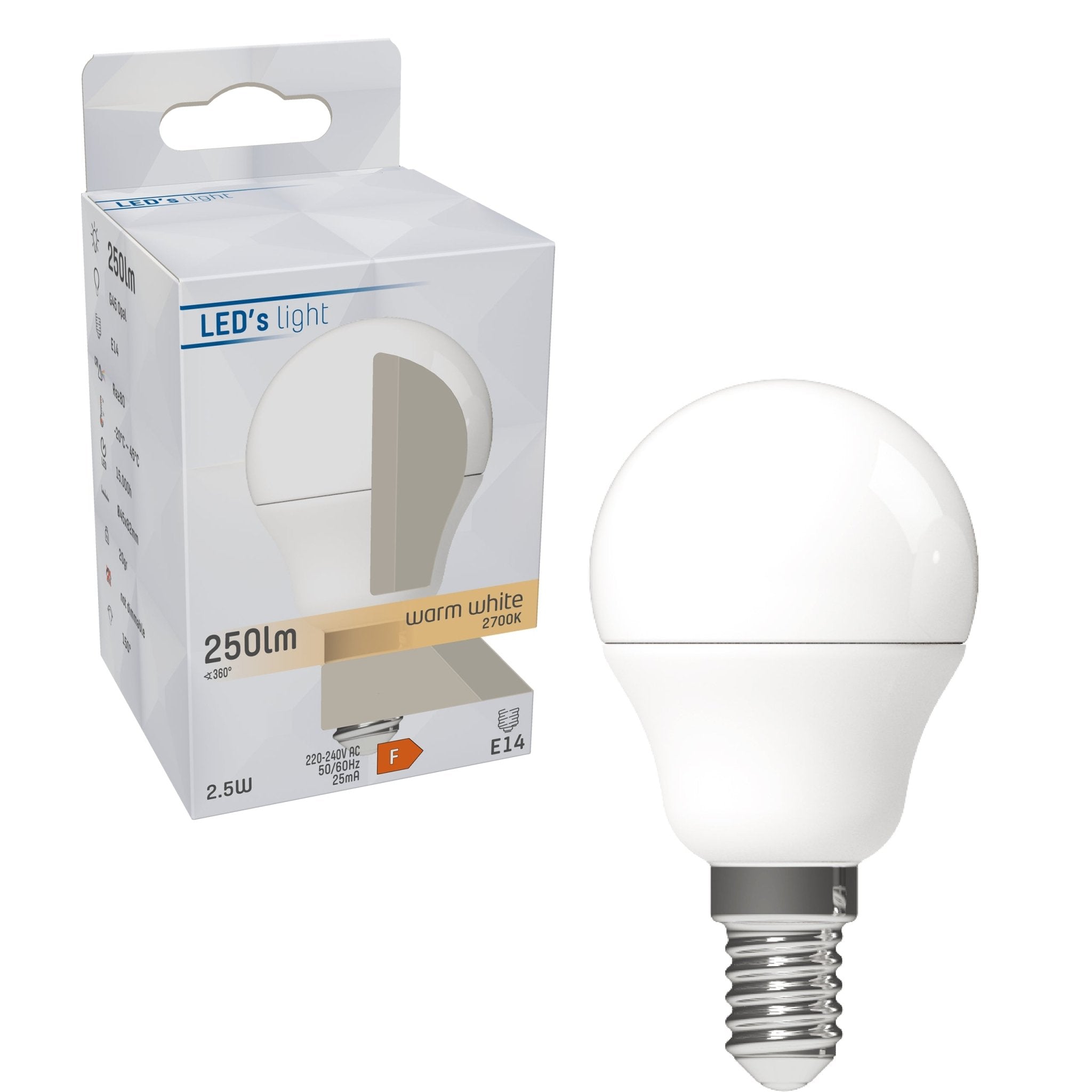 LongLife LED Lamp E14 - Mat - Warm wit - 2.5W (25W) - G45 Kogel - LED.nl