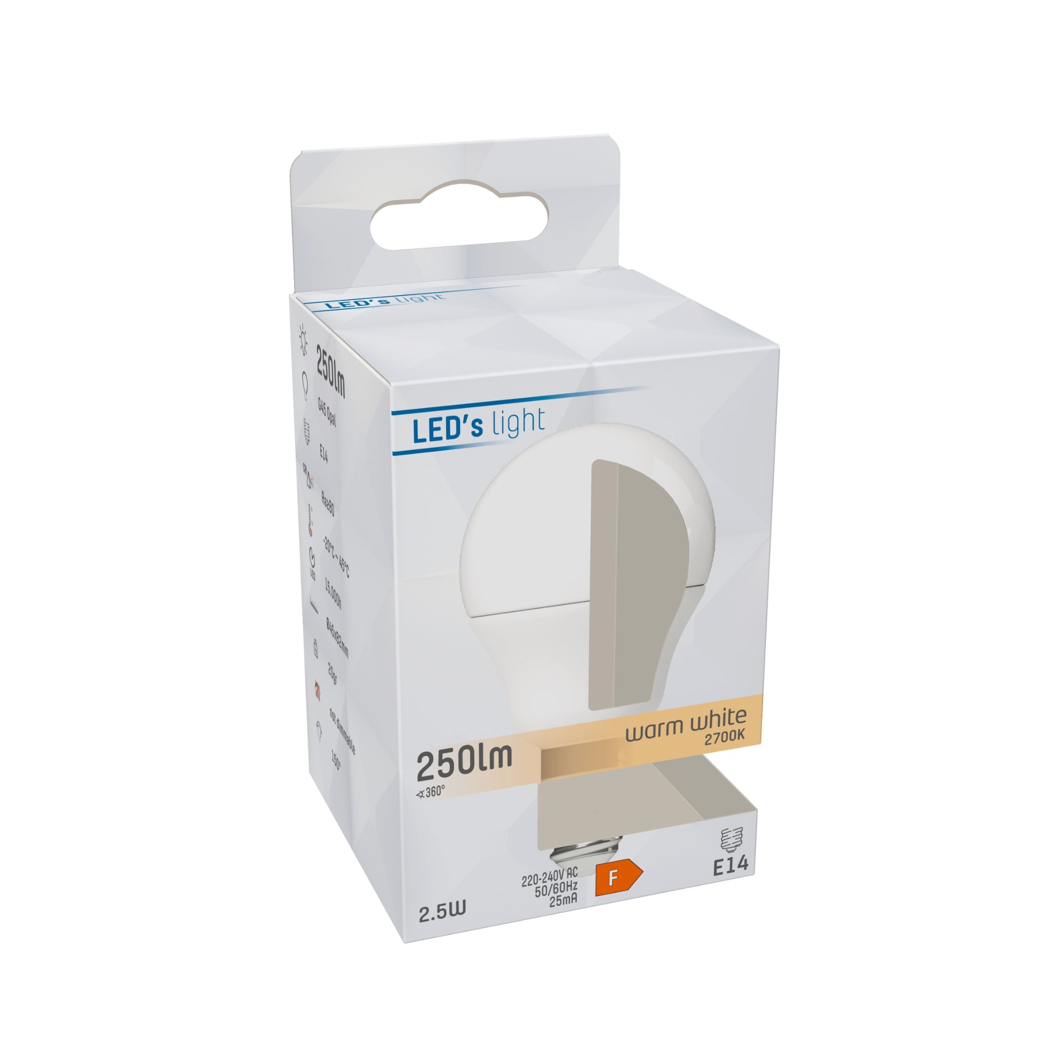 LongLife LED Lamp E14 - Mat - Warm wit - 2.5W (25W) - G45 Kogel - LED.nl