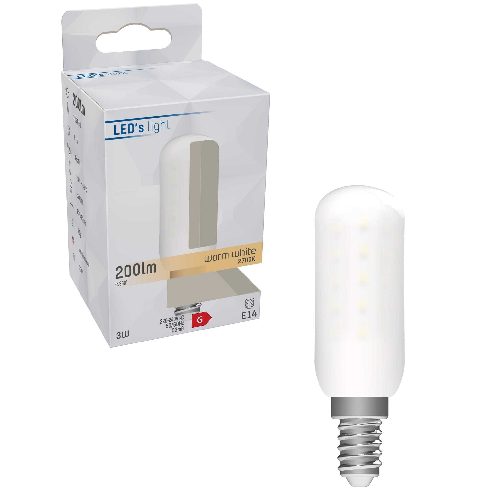 LED-Lampe E14 - T25 - Geeignet für Kühlschrank und Dunstabzugshaube -  Warmweiß - 3W (20W)