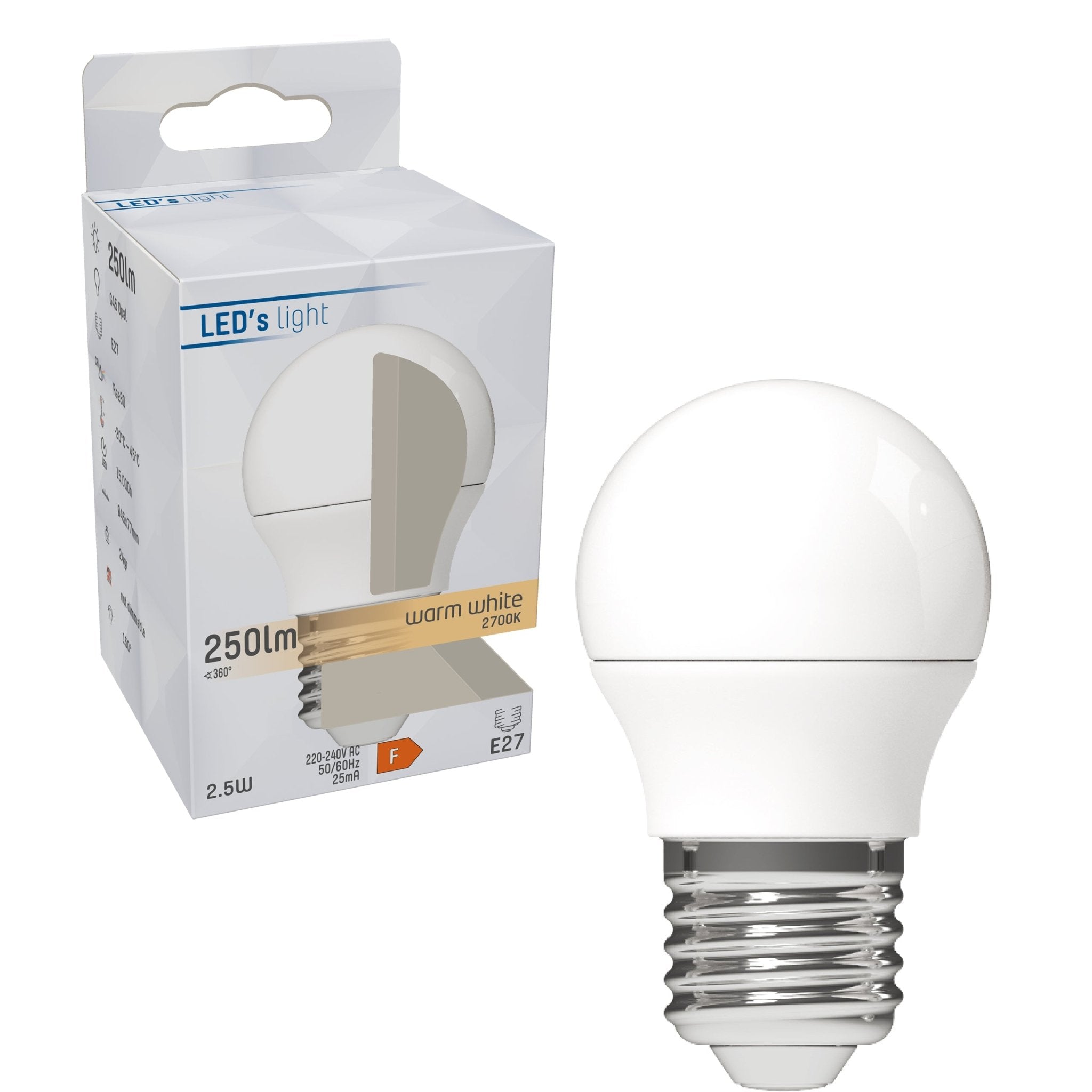 LongLife LED Lamp E27 - Mat - Warm wit - 2.5W (25W) - G45 Kogel - LED.nl