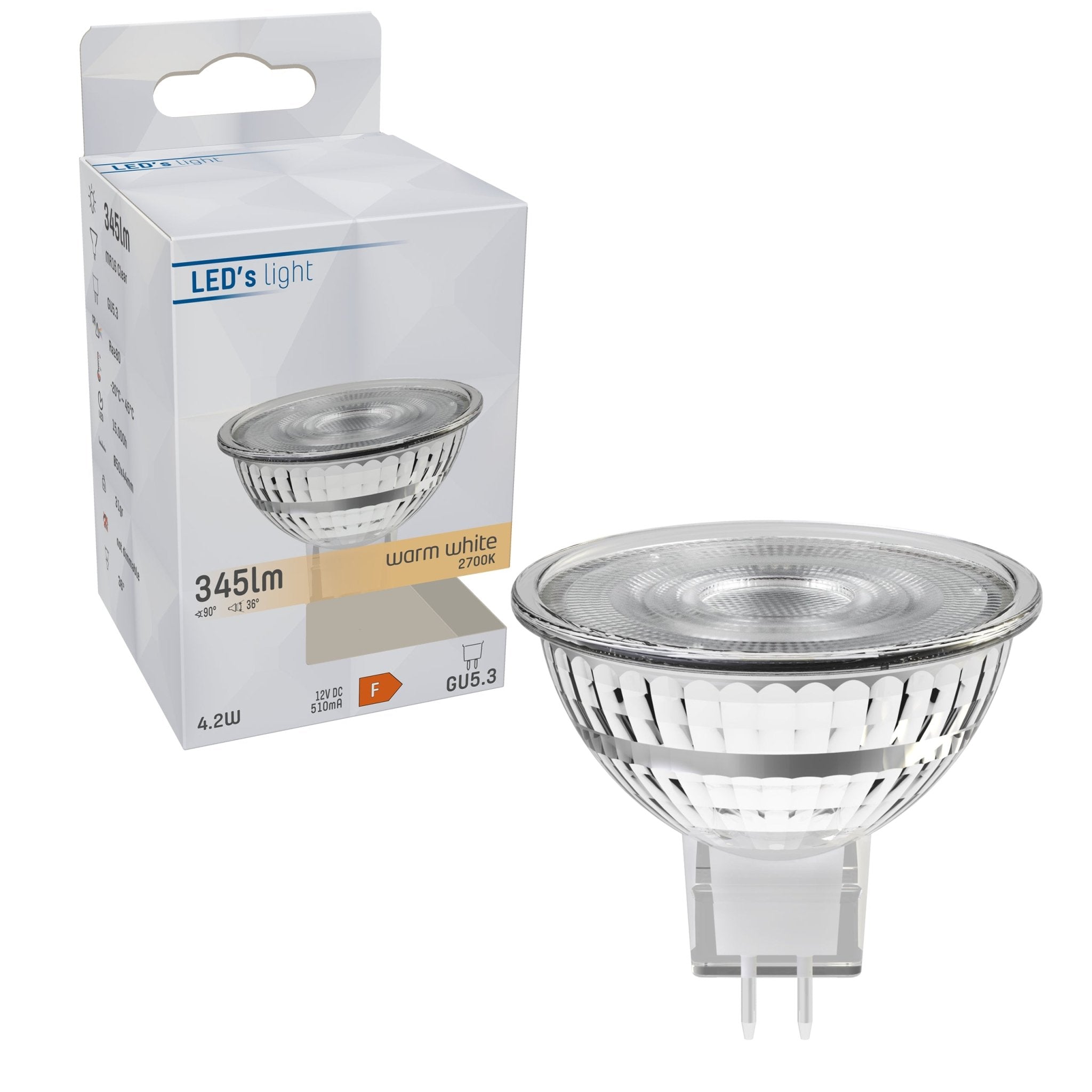 LongLife LED Lamp GU5.3 - 12V - MR16 Spot - Warm wit - 4W vervangt 35W - LED.nl