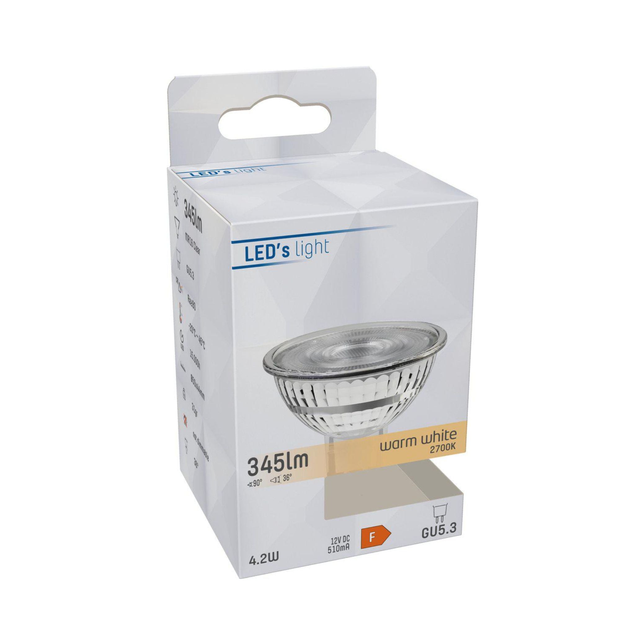 LongLife LED Lamp GU5.3 - 12V - MR16 Spot - Warm wit - 4W vervangt 35W - LED.nl