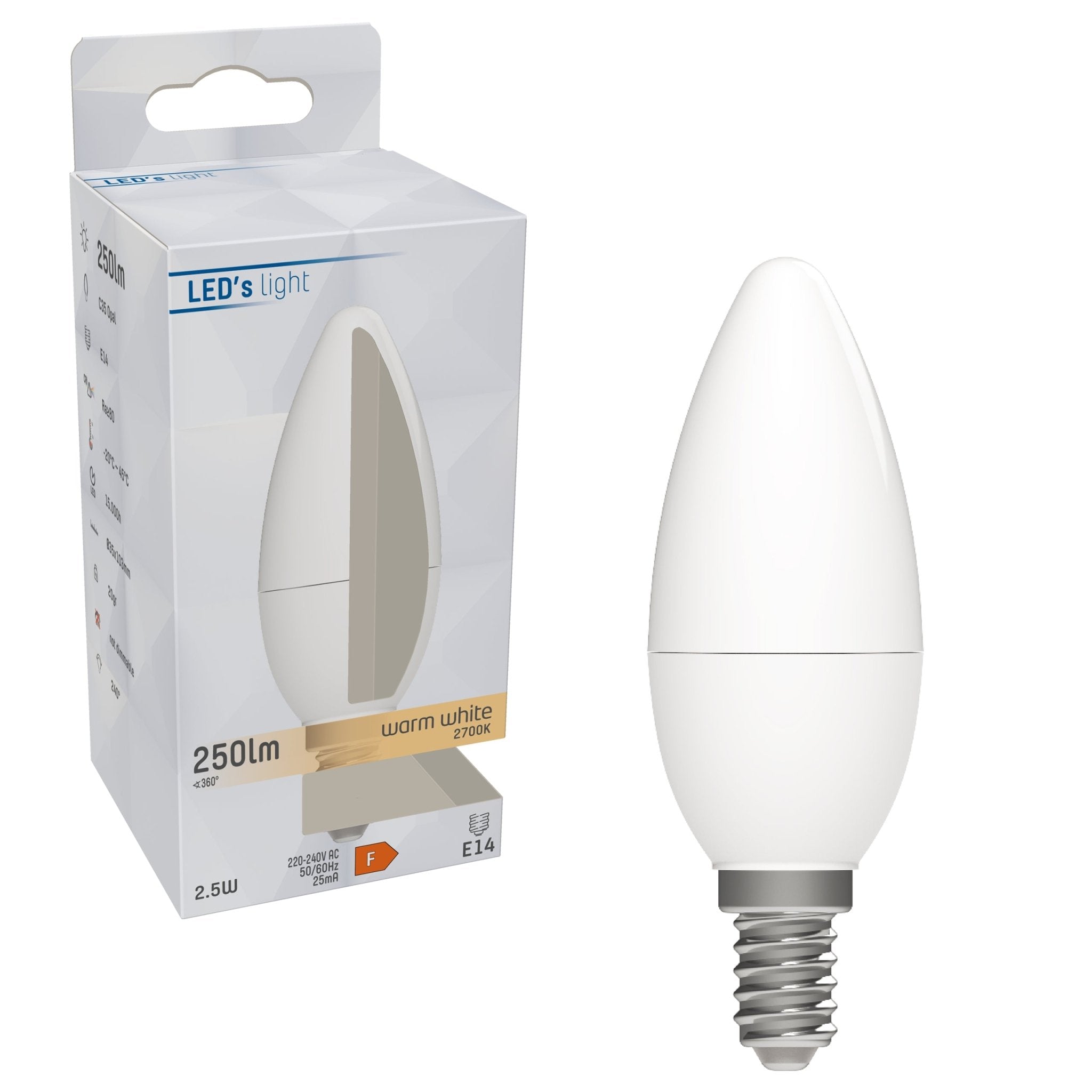 LongLife LED Lamp Kaars E14 - Mat - Warm wit - 2.5W (25W) - C35 - LED.nl