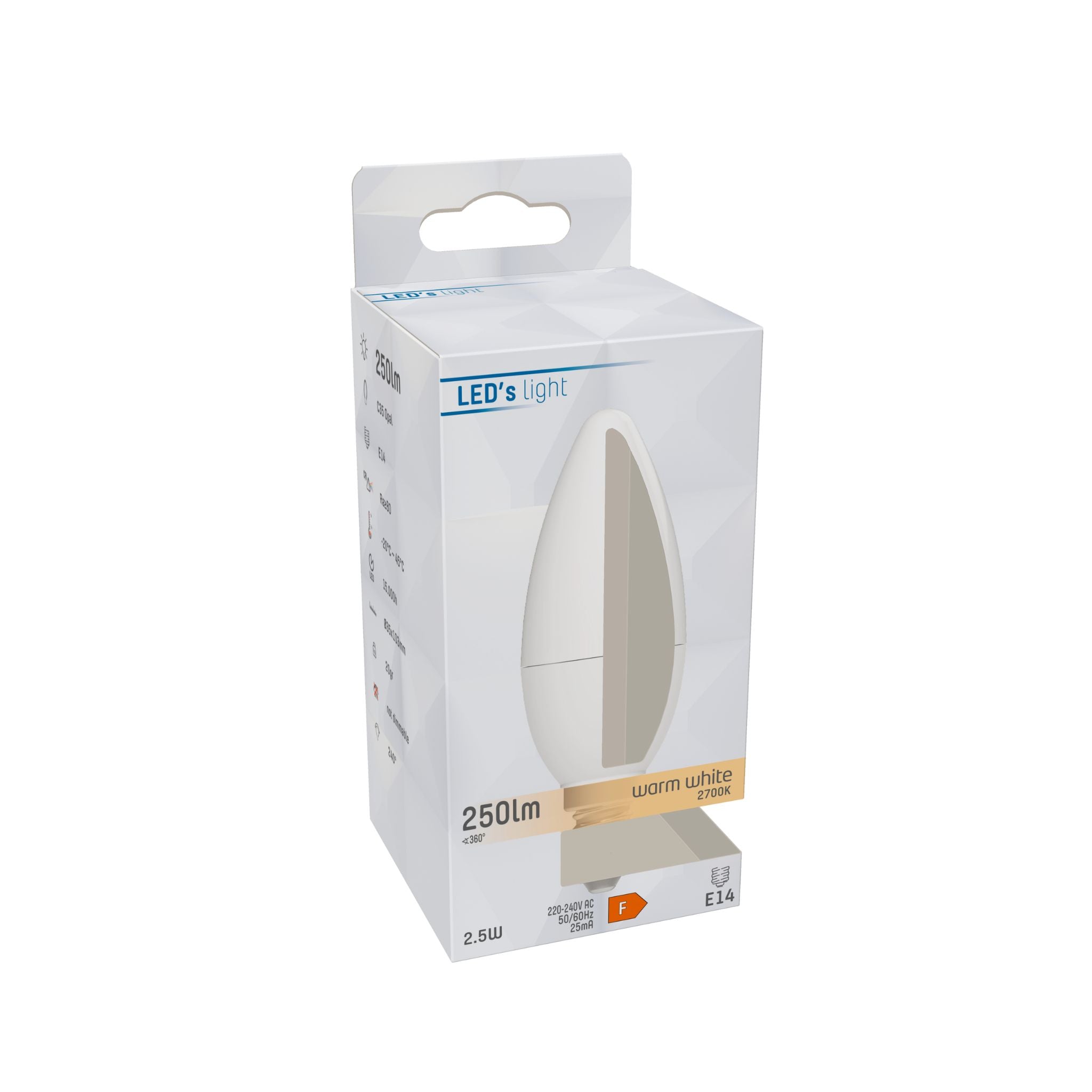 LongLife LED Lamp Kaars E14 - Mat - Warm wit - 2.5W (25W) - C35 - LED.nl