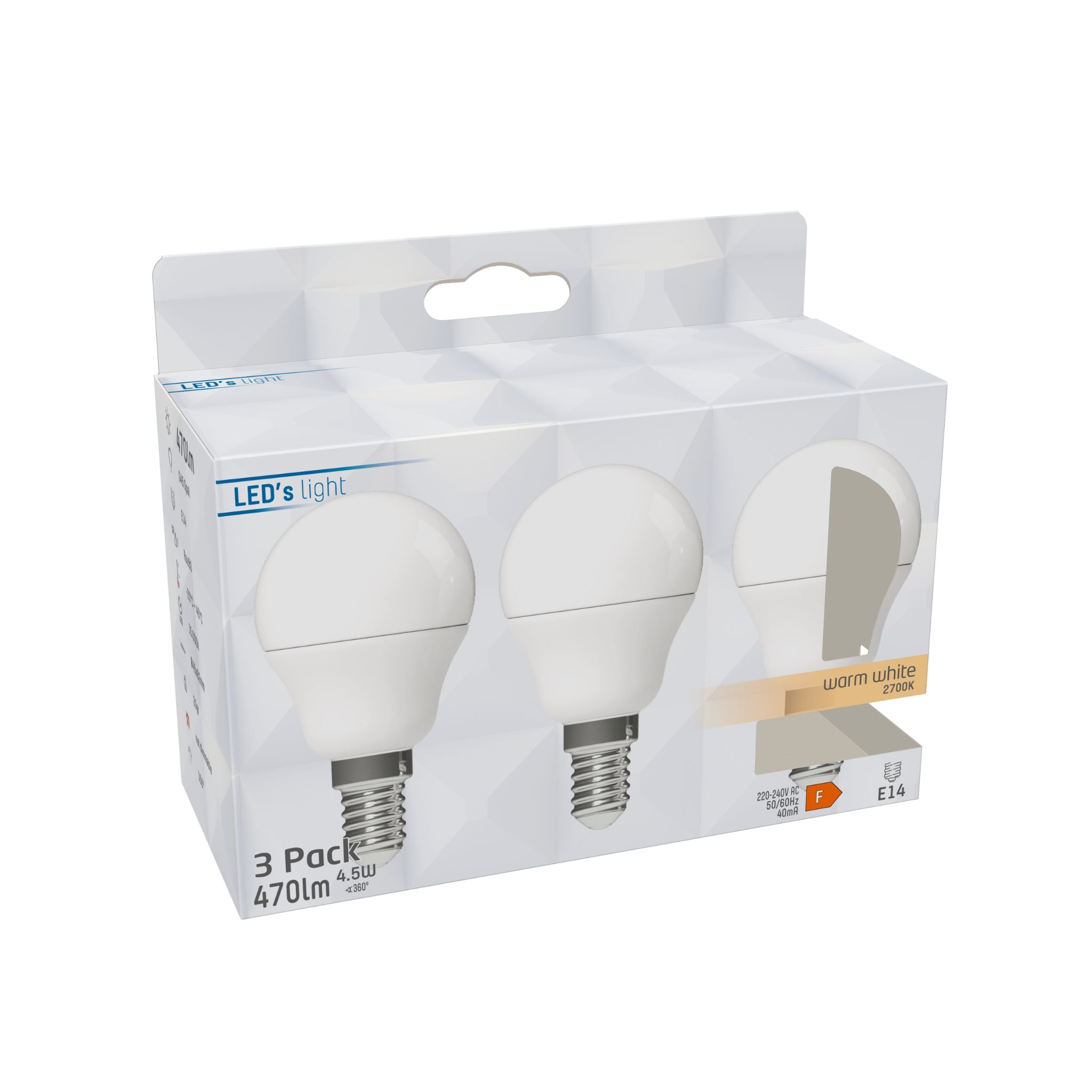 LongLife LED Lampen E14 - Bol Ø 4.5 cm - Warm wit licht - 4.9W vervangt 40W - 3 Kogellampen - LED.nl