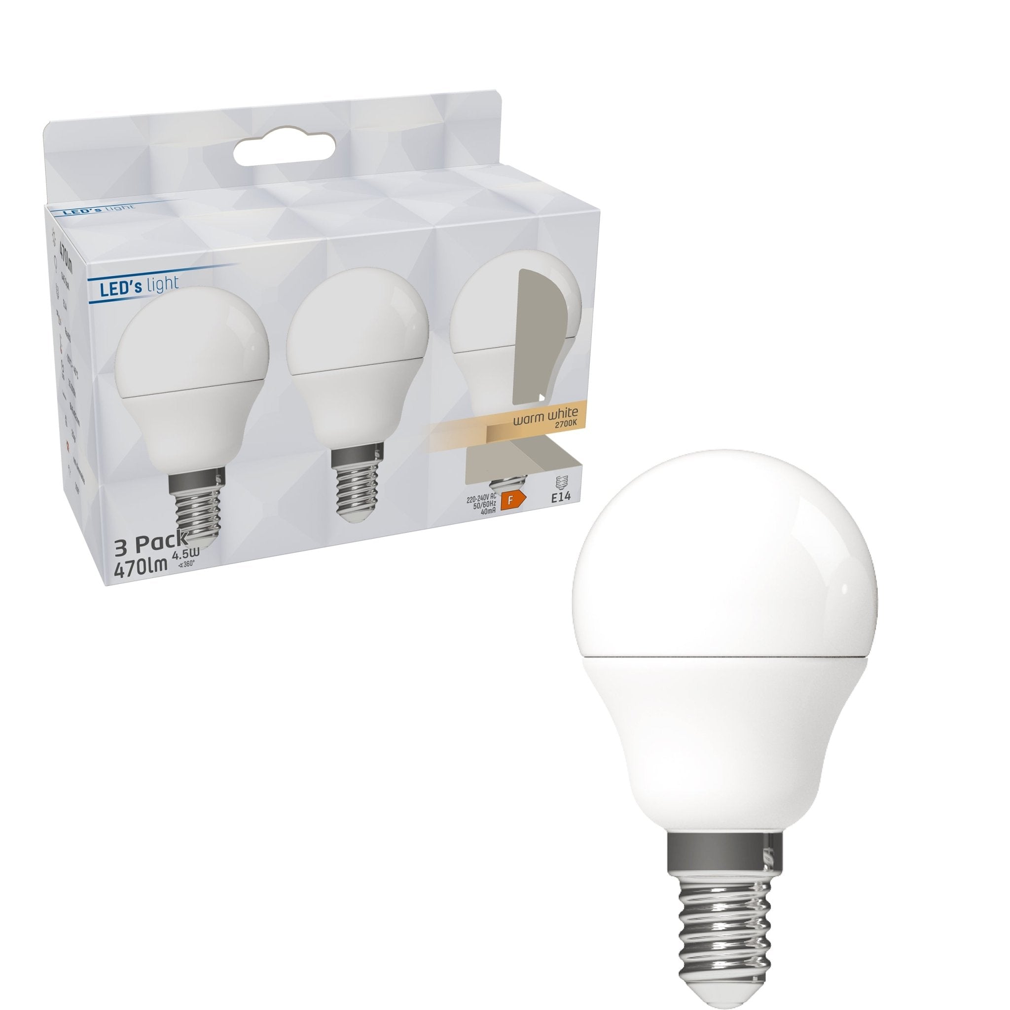 LongLife LED Lampen E14 - Bol Ø 4.5 cm - Warm wit licht - 4.9W vervangt 40W - 3 Kogellampen - LED.nl