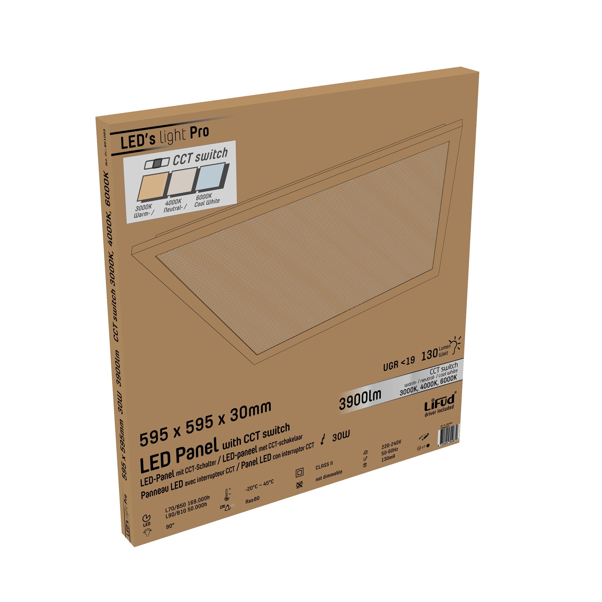 LongLife LED Paneel 60 x 60 cm - Lichtkleur dimbaar van warm naar koud wit - 130 lm/w - LED.nl