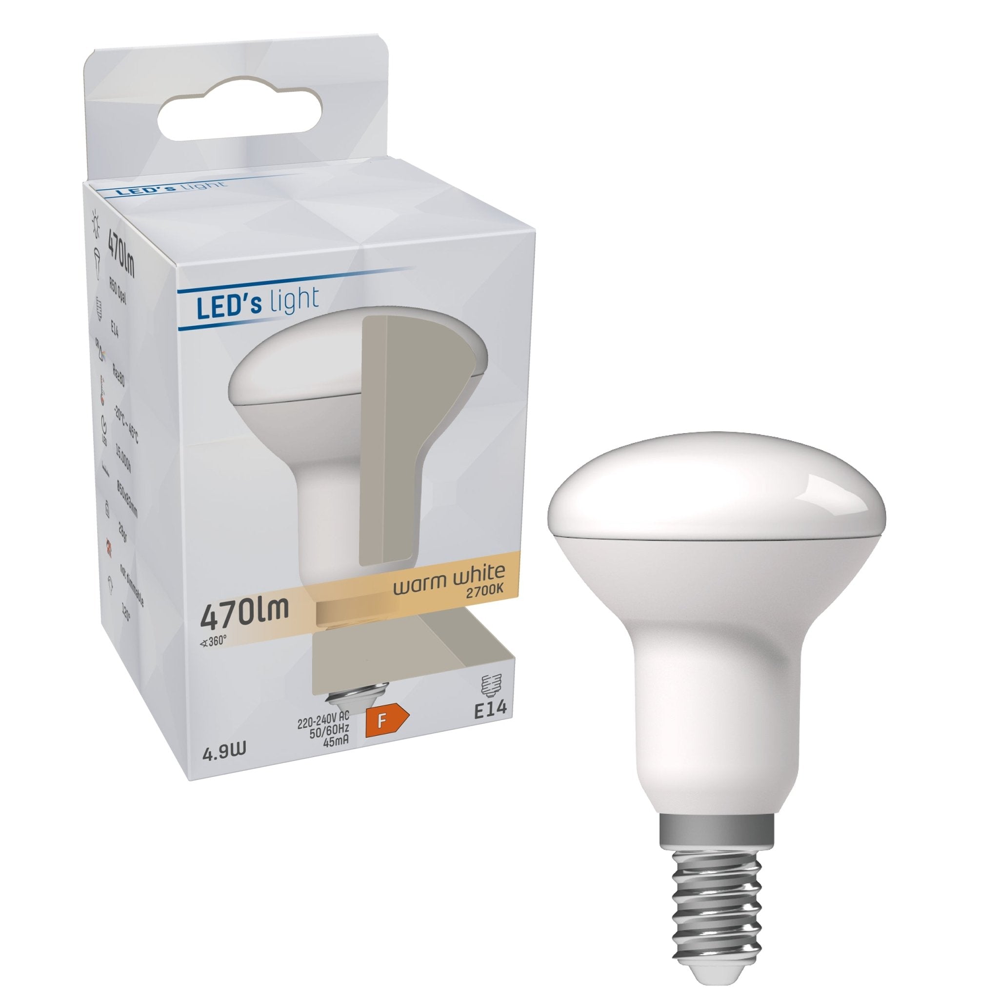 LongLife LED Reflectorlamp E14 - R50 Reflector - Warm wit - 4.9W vervangt 40W - LED.nl