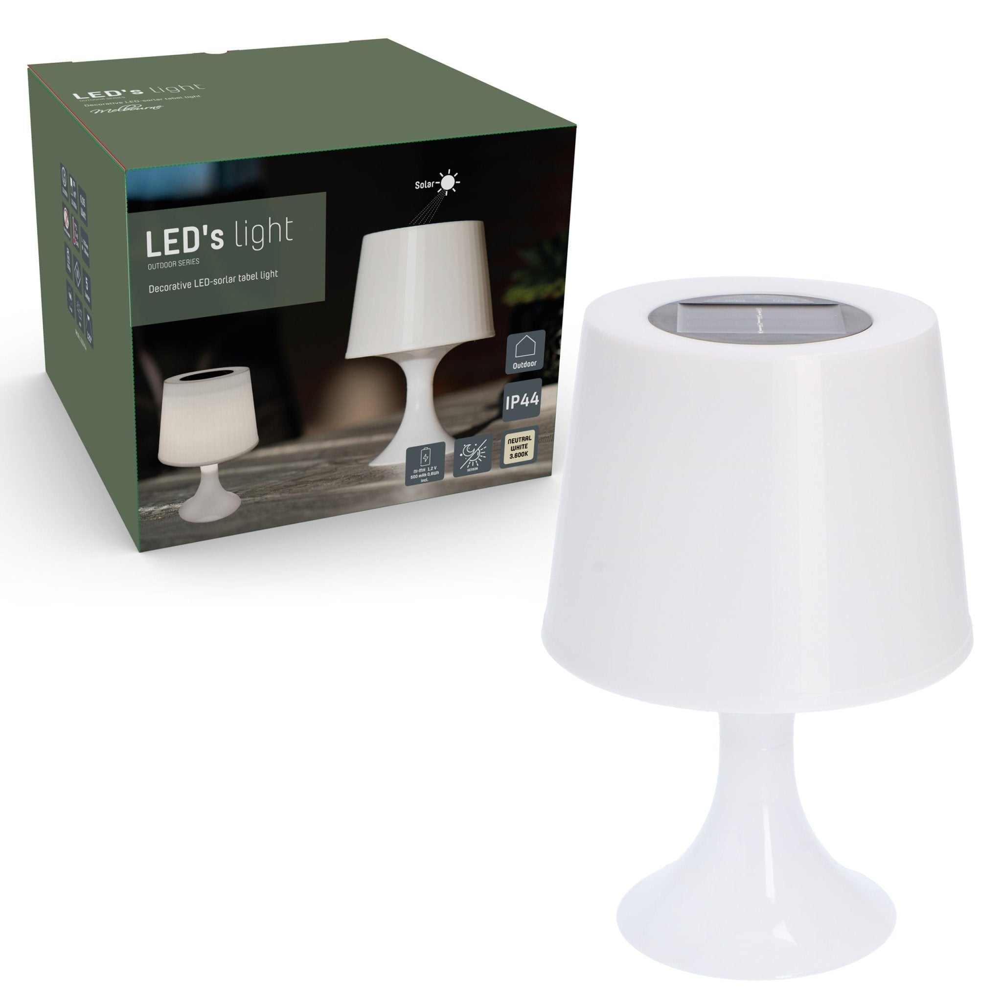 Moderne LED Tafellamp op zonne-energie - Fat White - Draadloos met sensor - 23 cm - LED.nl