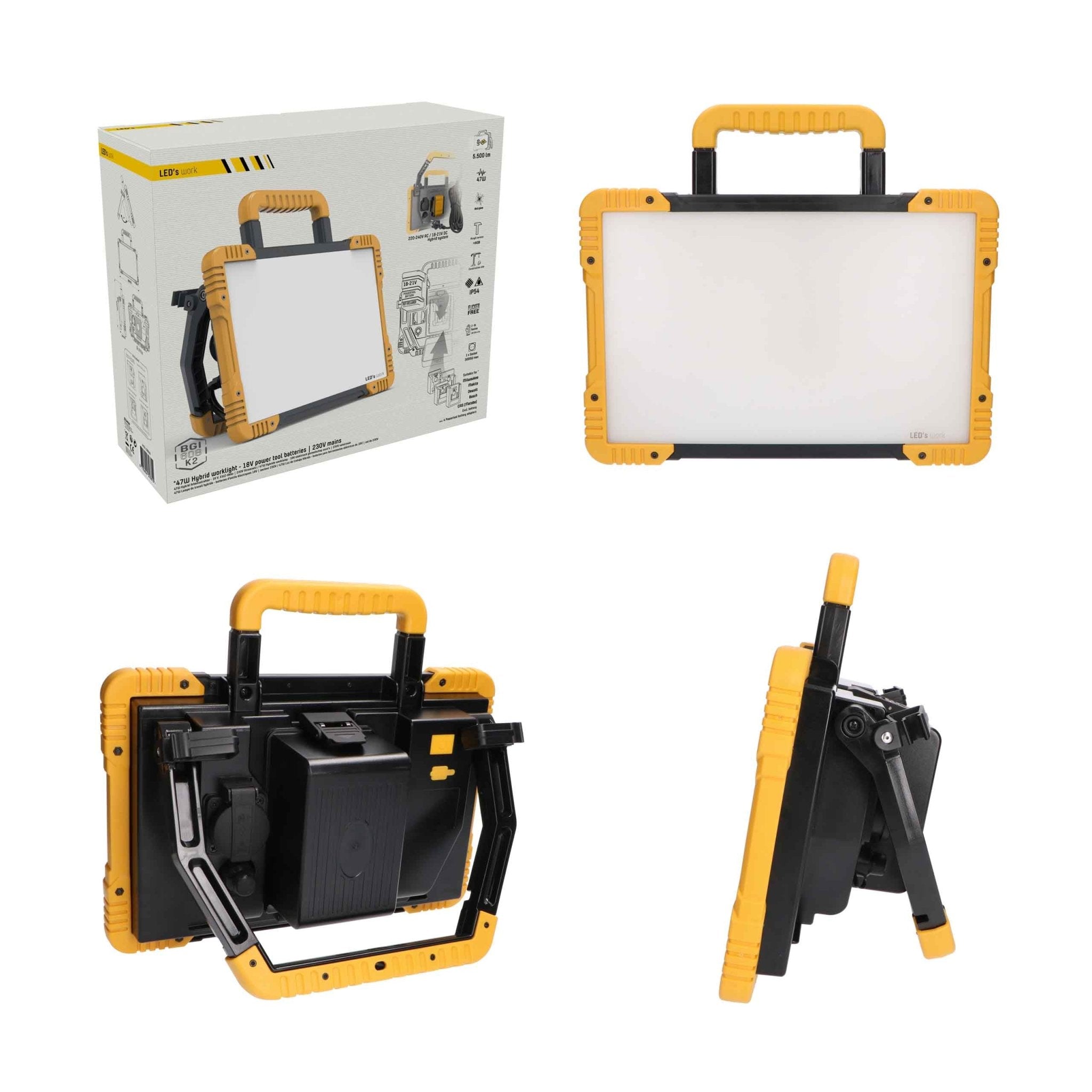 MultiPro Hybride LED bouwlamp 47W – Bedraad en draadloos te gebruiken – 5500 lumen – IP54 – Rough Service Tested - LED.nl