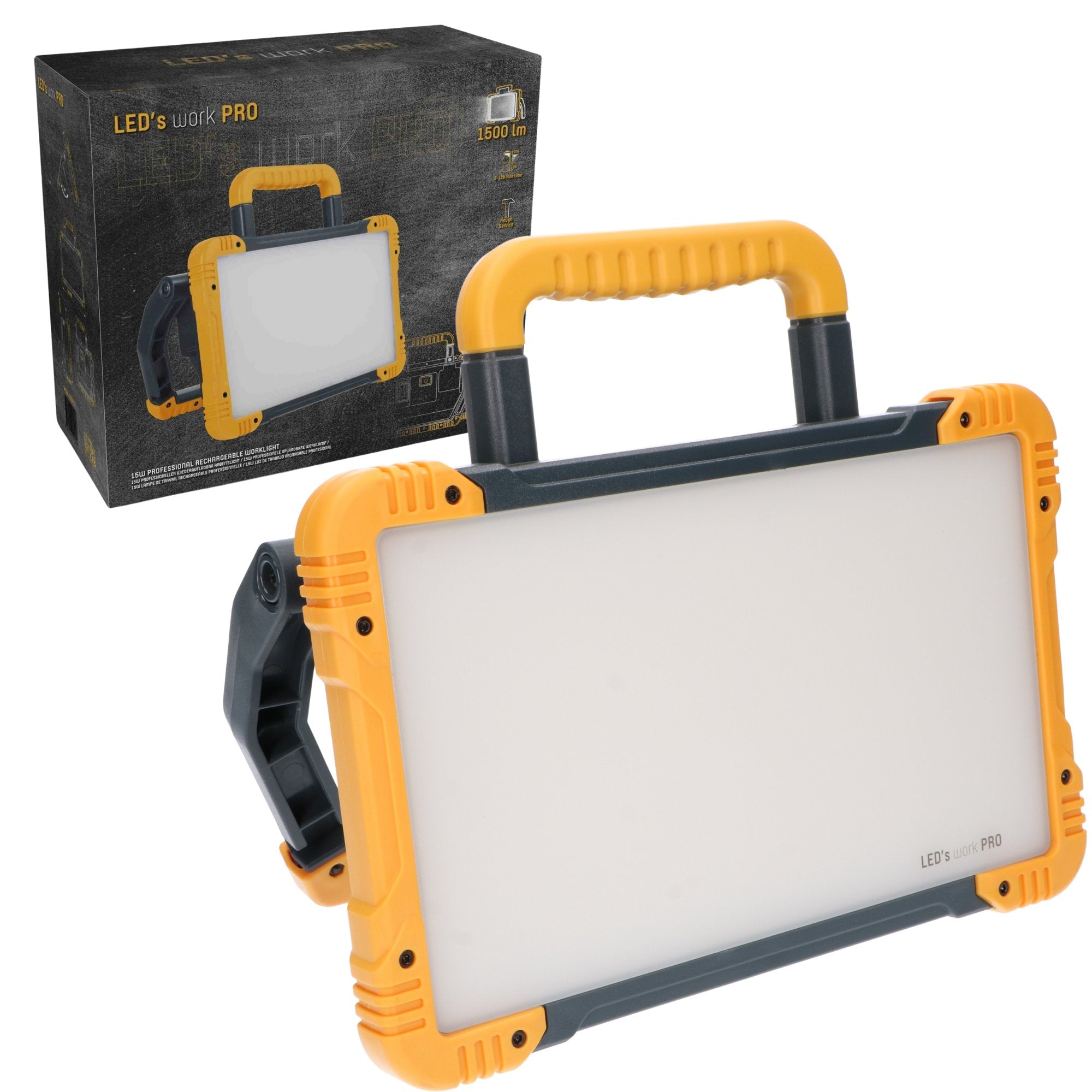 Oplaadbare Premium LED bouwlamp – Draadloze werking op accu – 1500 lumen – IP54 – Rough Service Tested - LED.nl