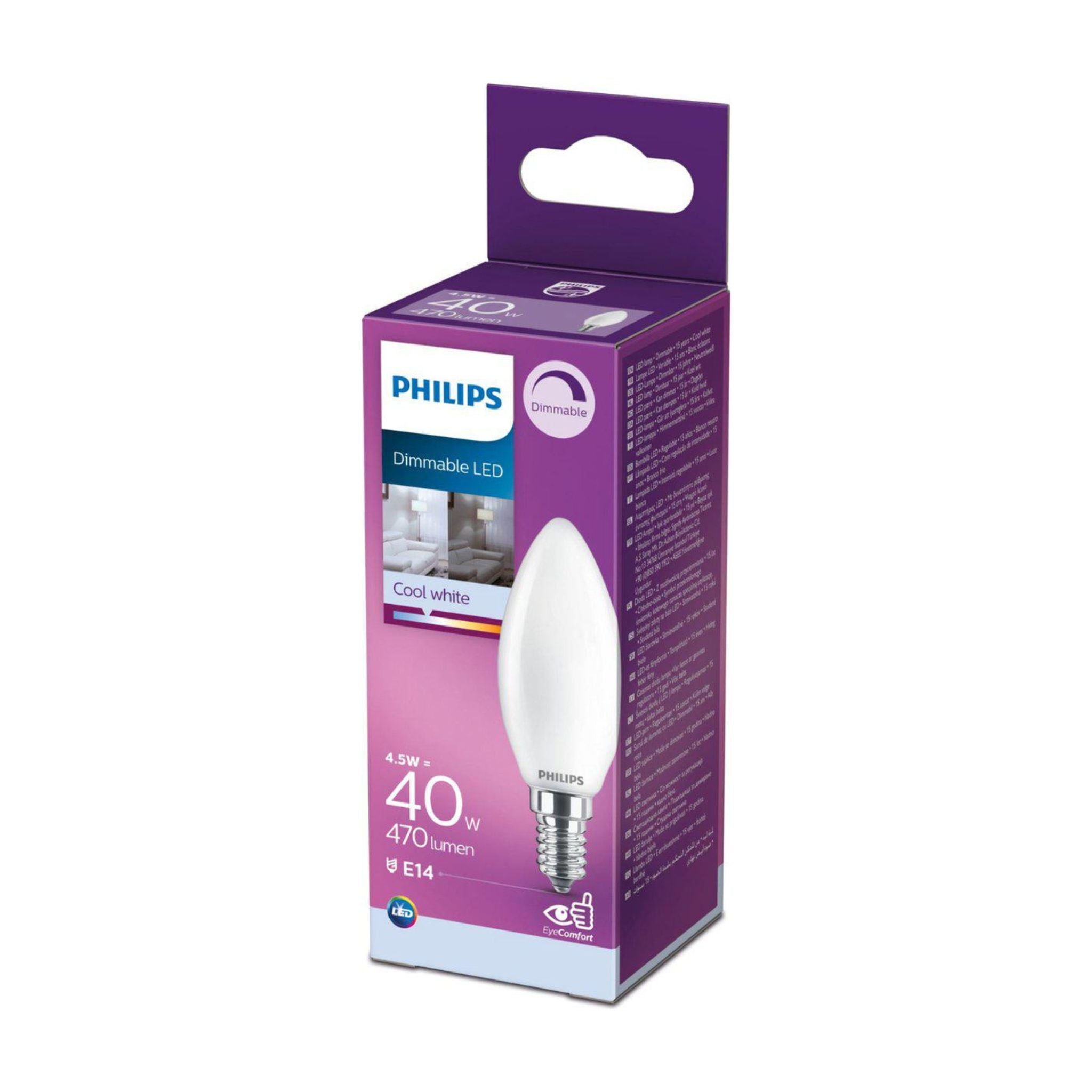 Philips E14 LED Kaarslamp - Mat - Dimbaar koud wit licht - 4.5W vervangt 40W - LED.nl