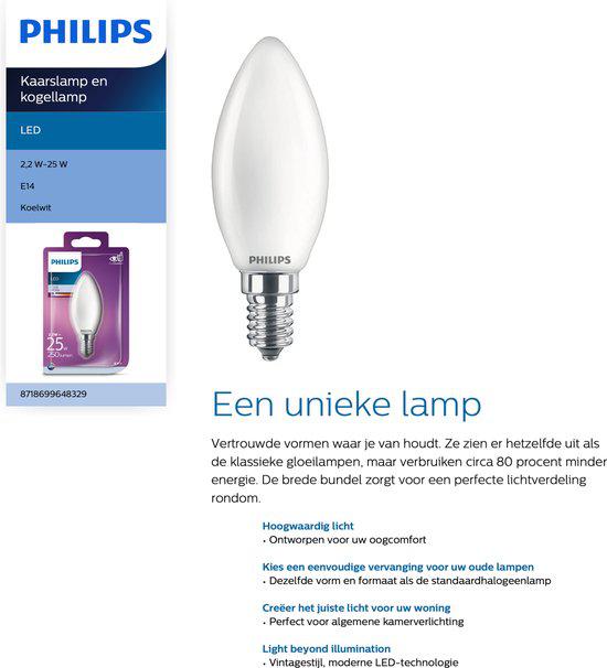 Philips E14 LED Kaarslamp - Neutraal wit licht - 2W vervangt 25W - LED.nl