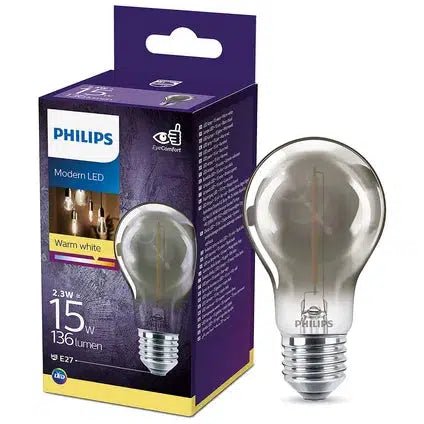 Philips LED Filamentlamp E27 met rookglas - 2.3W vervangt 11W - Warm wit licht - LED.nl