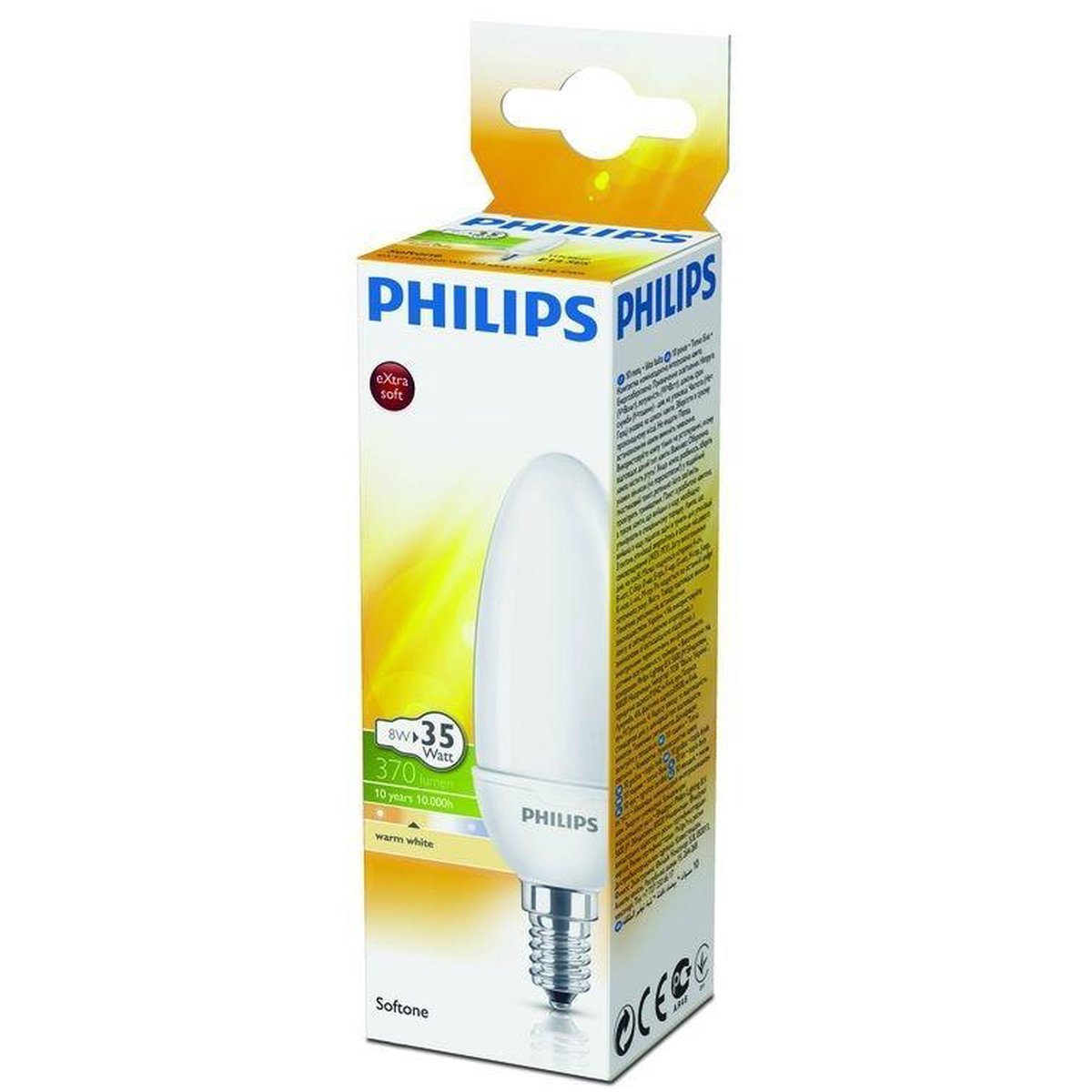 Philips Softone E14 Spaarlamp - Kaarsvormig - Mat - 8W vervangt 35W - Warm wit licht - LED.nl