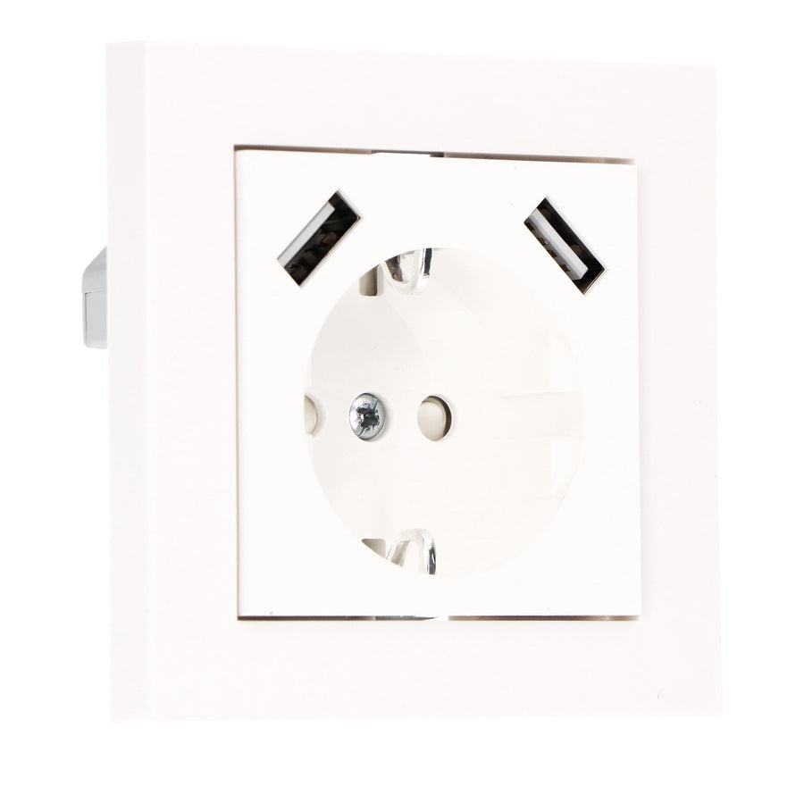 ProCharge Wandcontactdoos met 2 USB snelladers - Universeel - Wit - RAL9010 Stekkers LED.nl